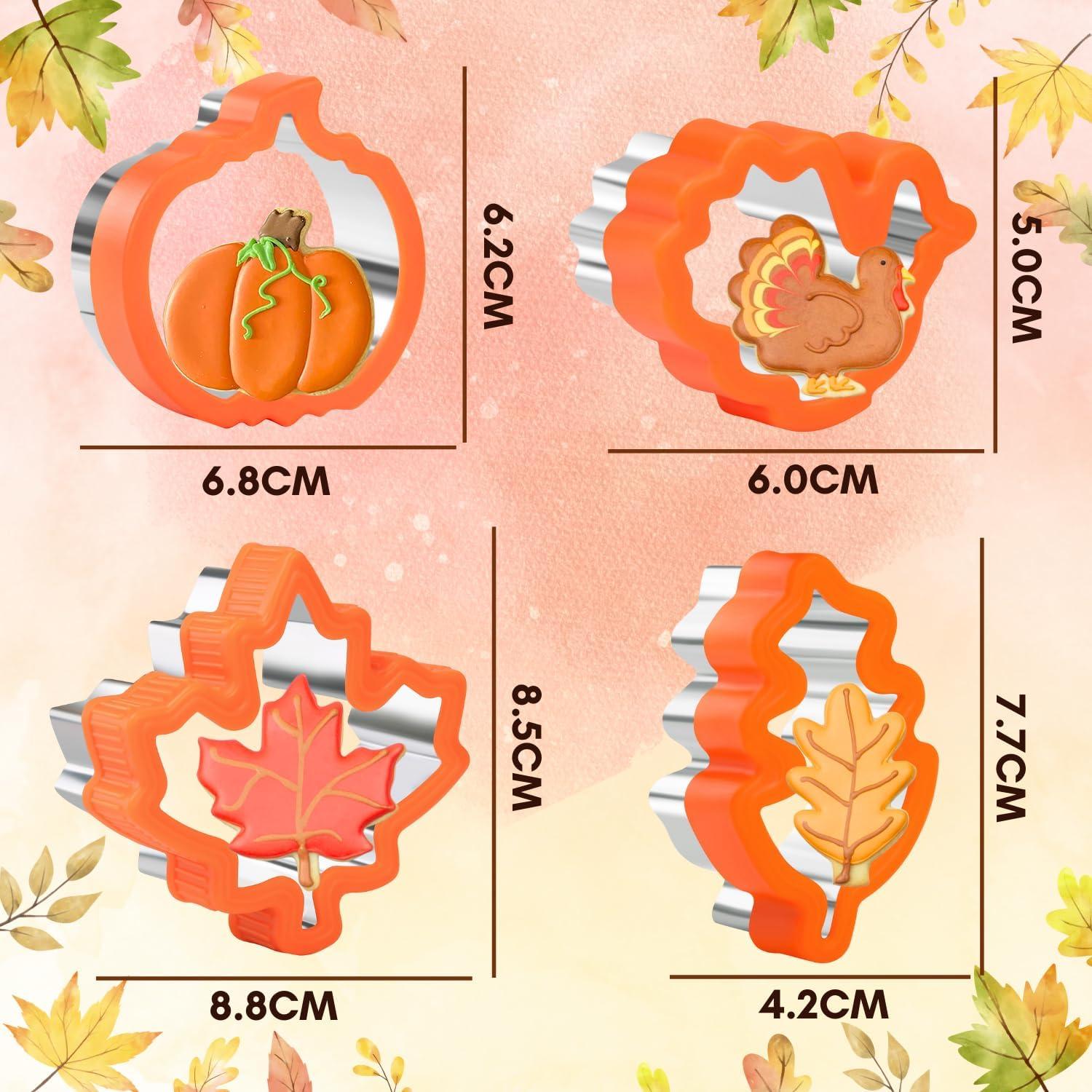 Cortadores de Galletas de Acción de Gracias KAISHANE - 4 Piezas Acero Inoxidable