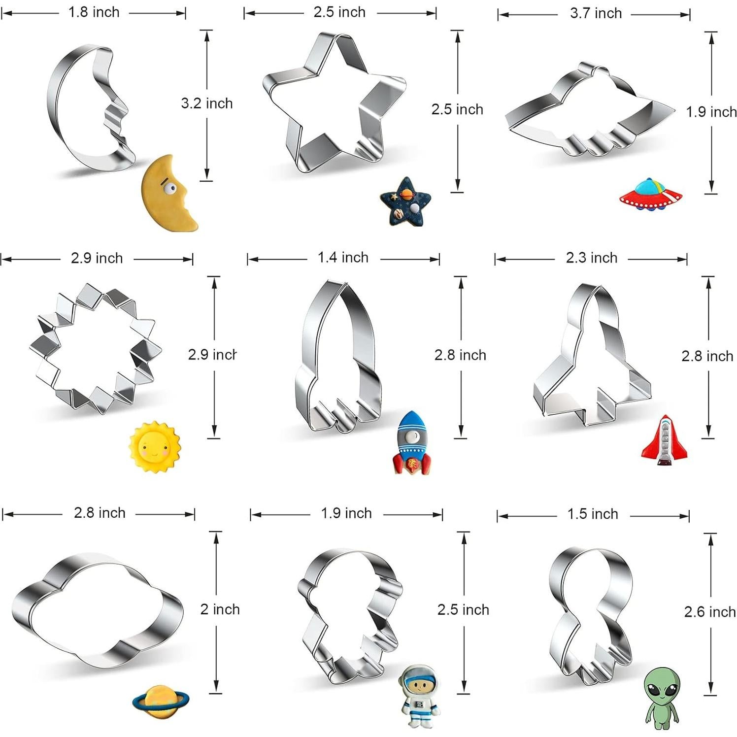 Juego de Cortadores de Galletas Espaciales Xzhloym 9 Piezas Acero Inoxidable