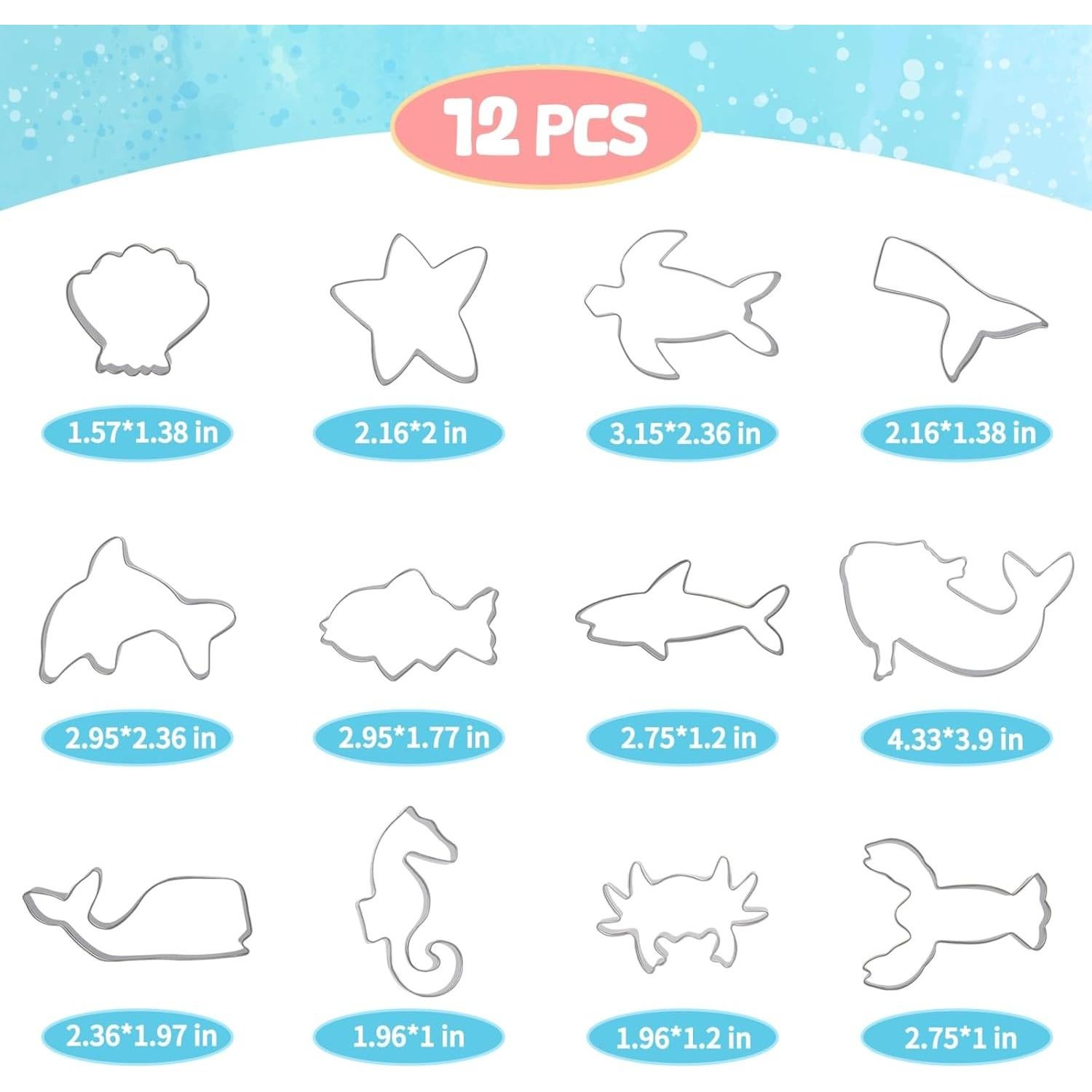 Set de Cortadores de Galletas Marinas GWHOLE 12 Piezas Acero Inoxidable