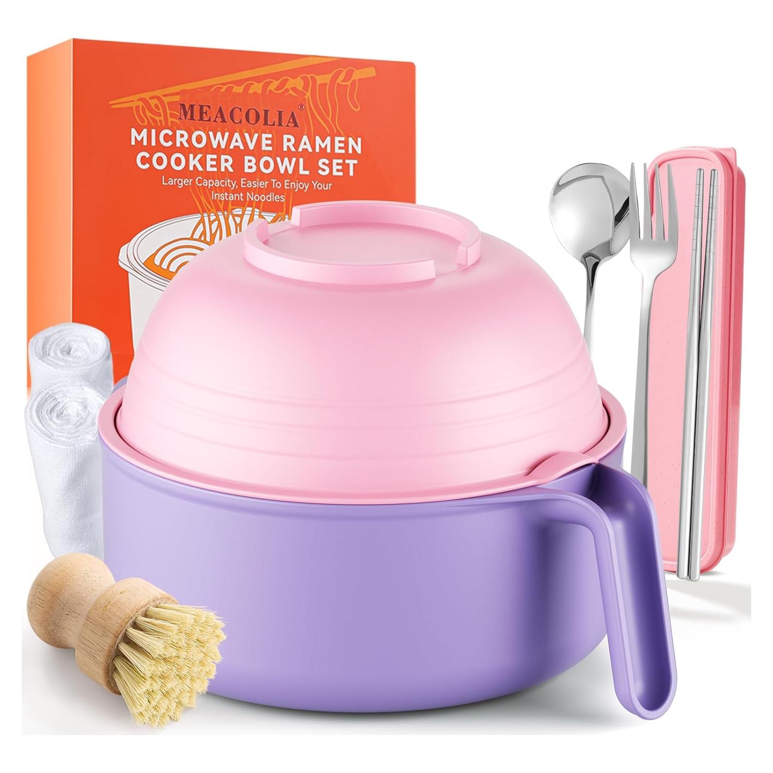 Juego de Tazones de Ramen MEACOLIA Rosa XL con Utensilios
