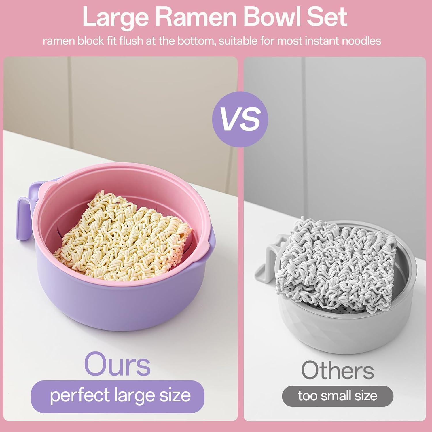 Juego de Tazones de Ramen MEACOLIA Rosa XL con Utensilios