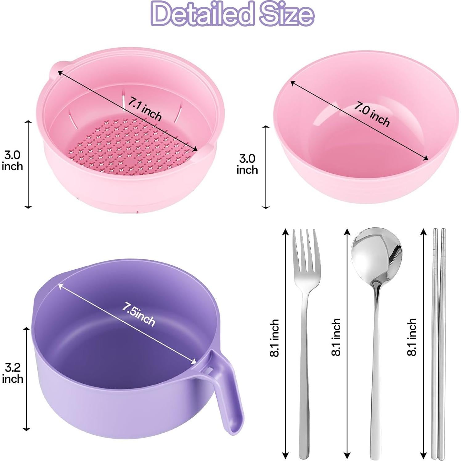 Juego de Tazones de Ramen MEACOLIA Rosa XL con Utensilios