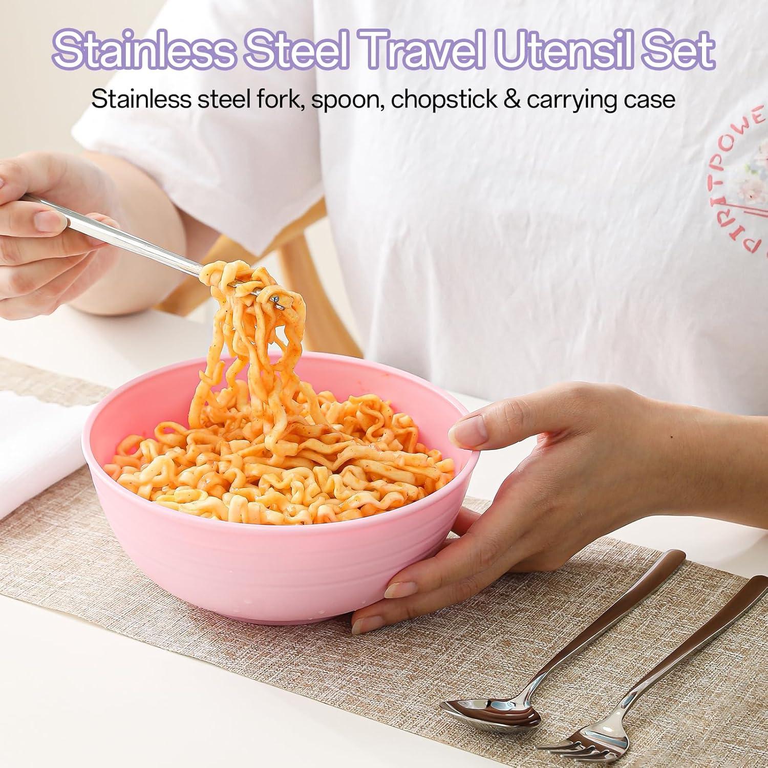 Juego de Tazones de Ramen MEACOLIA Rosa XL con Utensilios