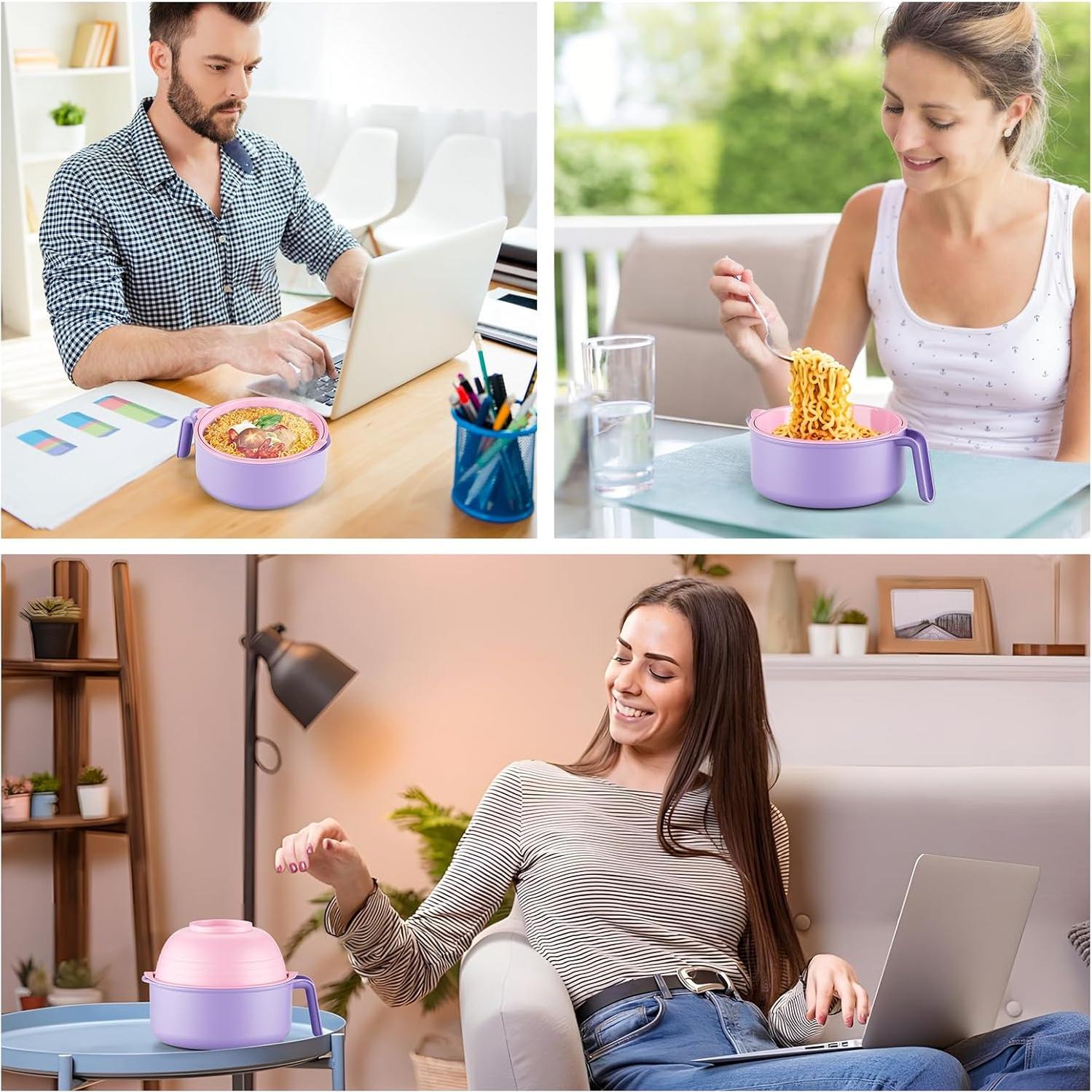 Juego de Tazones de Ramen MEACOLIA Rosa XL con Utensilios