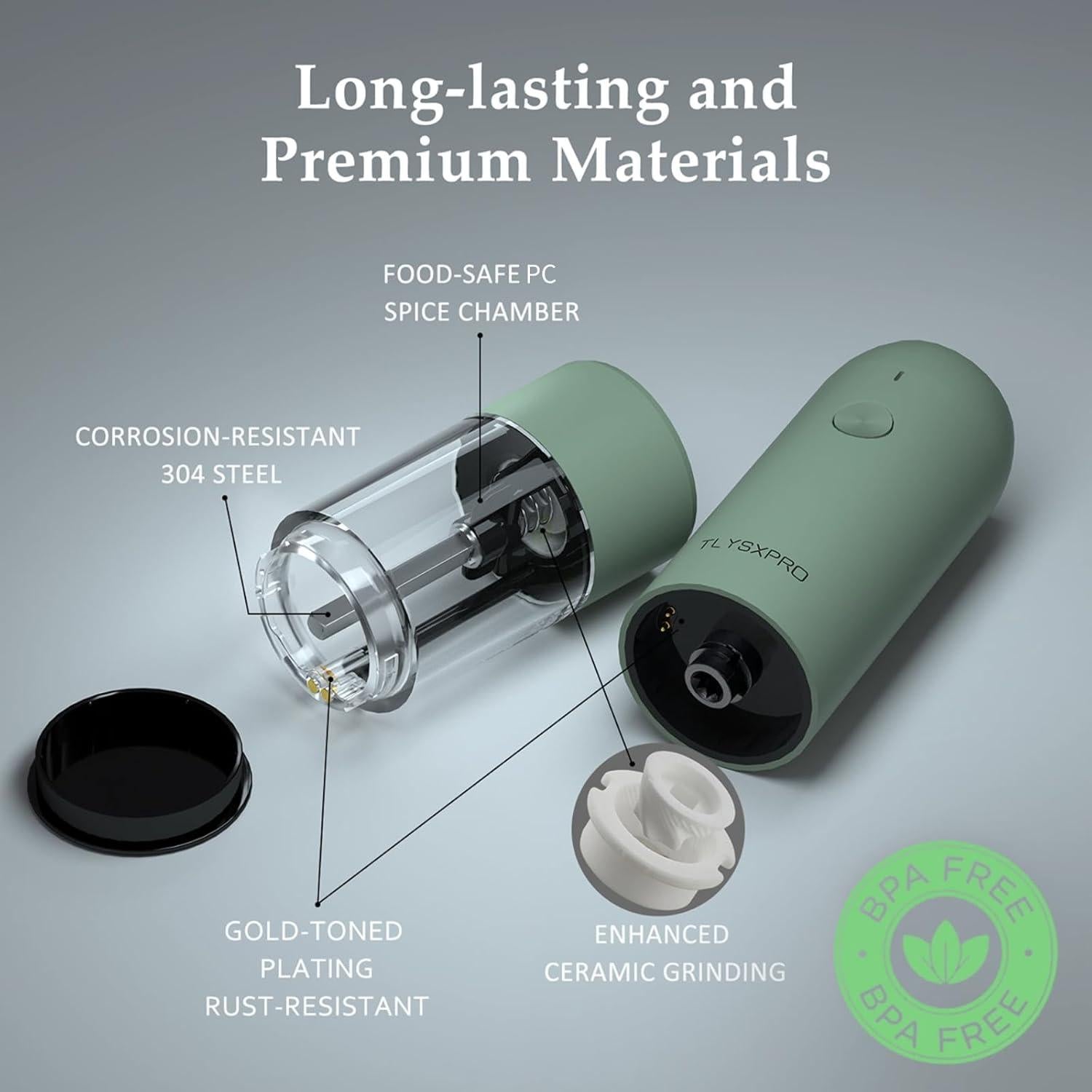 Molino Eléctrico de Sal y Pimienta TLYSXPRO Recargable USB