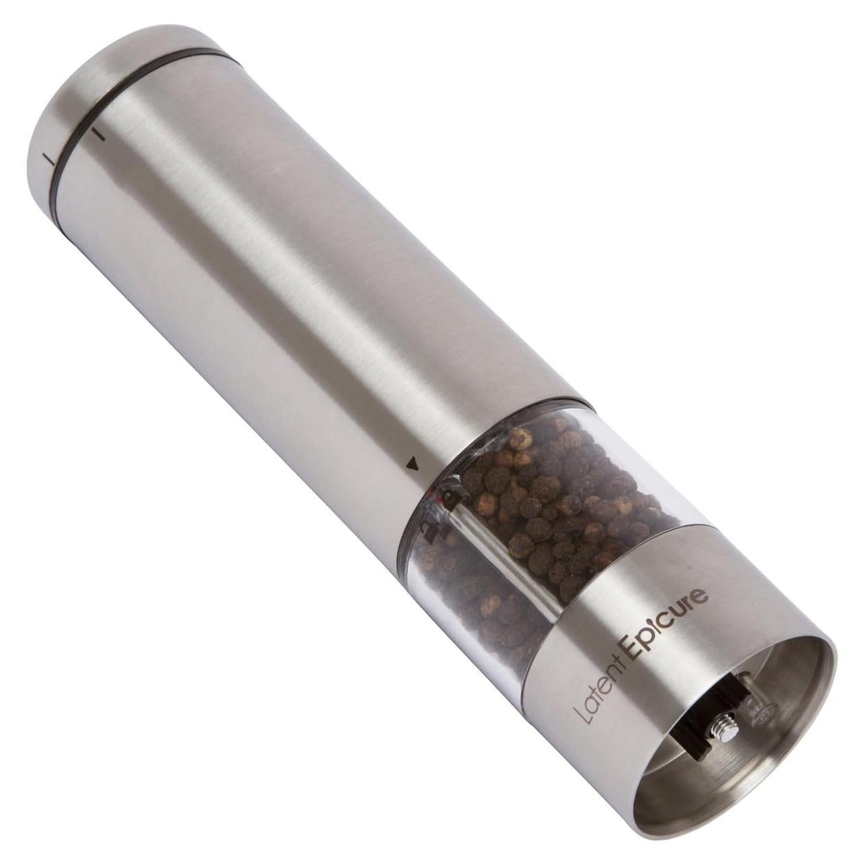 Molino Eléctrico de Sal y Pimienta Latent Epicure - Acero Inoxidable, Ajuste Fino y Grueso, Luz LED