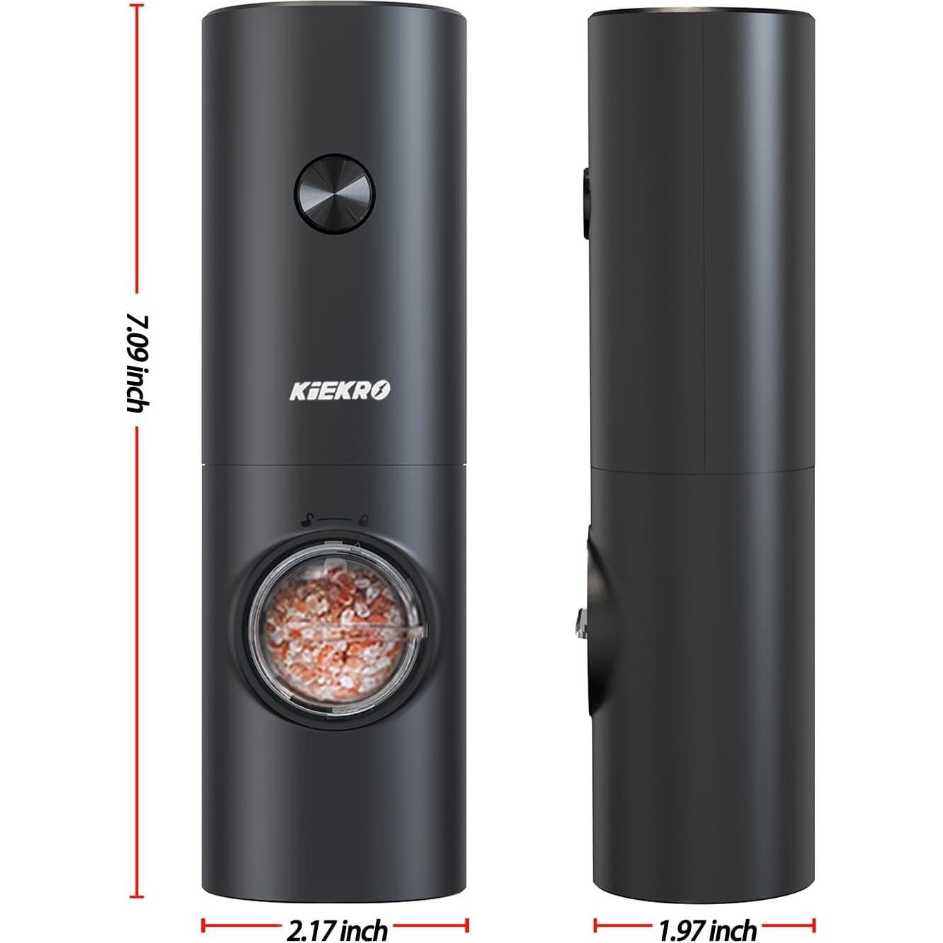 Juego de Molinillos de Sal y Pimienta Eléctrico KIEKRO Negro