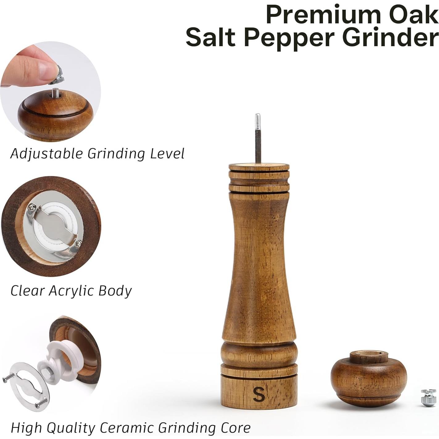 Juego de Molinillos de Sal y Pimienta M JINGMEI 20 cm Madera Roble