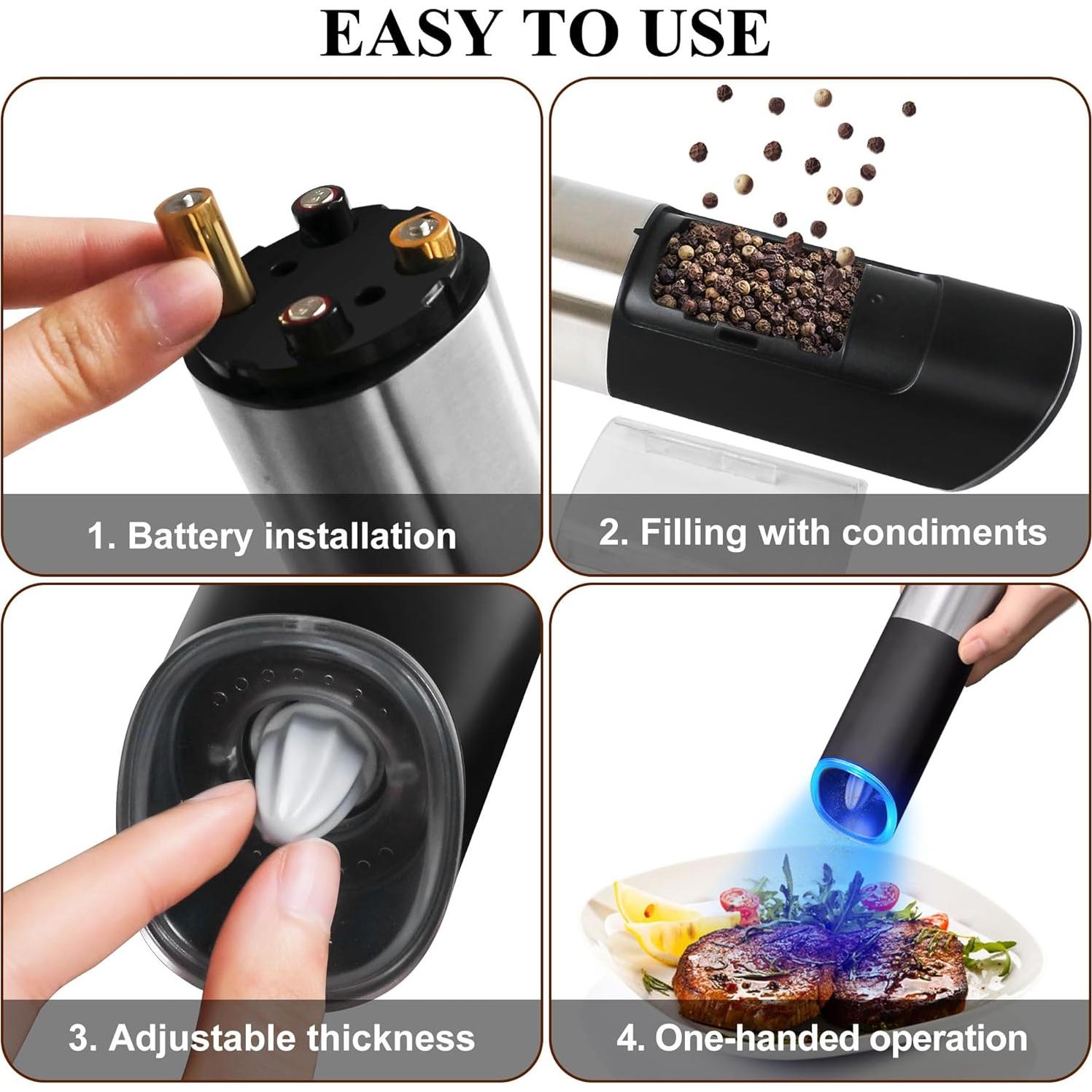 Molino Eléctrico de Sal y Pimienta Vinstein, Acero Inoxidable, Grano Ajustable