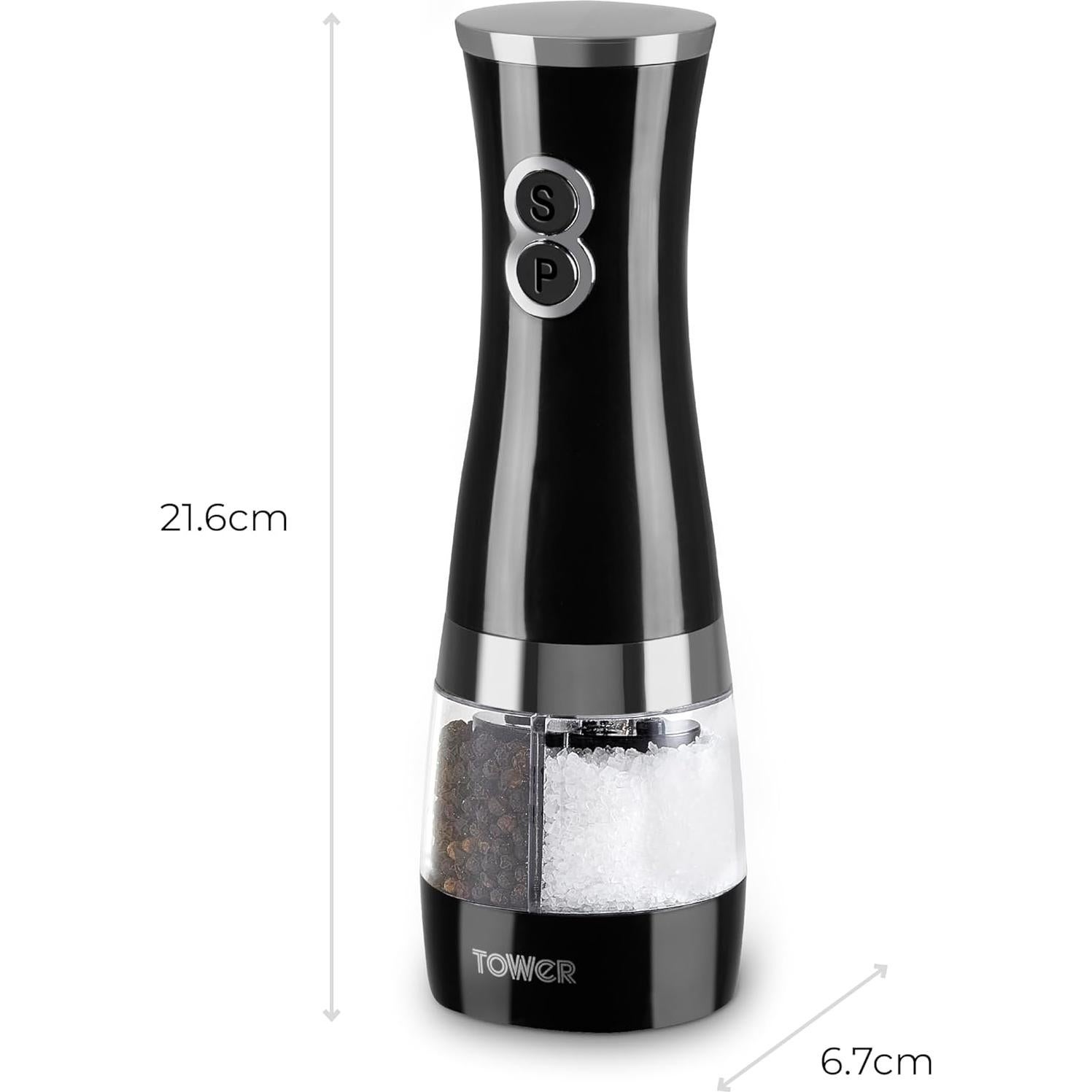 Molino eléctrico de sal y pimienta Tower Duo negro
