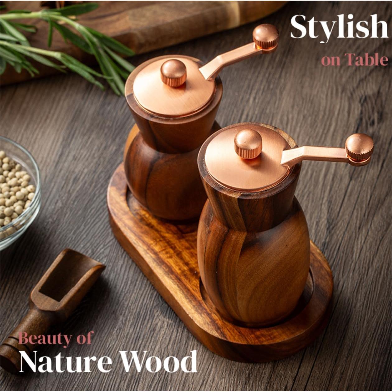 Juego de Molinillos de Sal y Pimienta Stelalloy - Madera Acacia