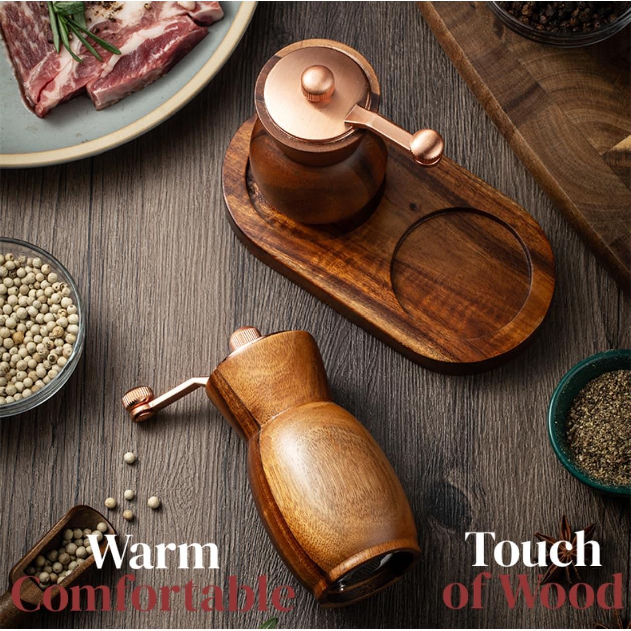 Juego de Molinillos de Sal y Pimienta Stelalloy - Madera Acacia