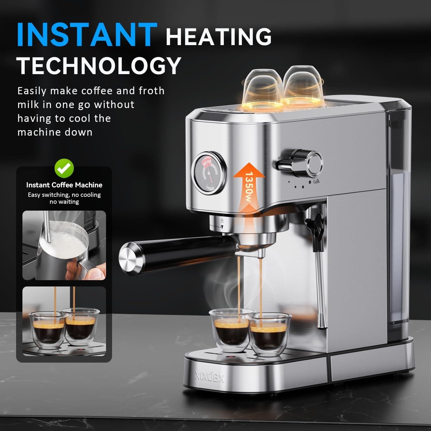 Máquina de Espresso XIXUBX EM720 20Bar con Espumador 1.25L