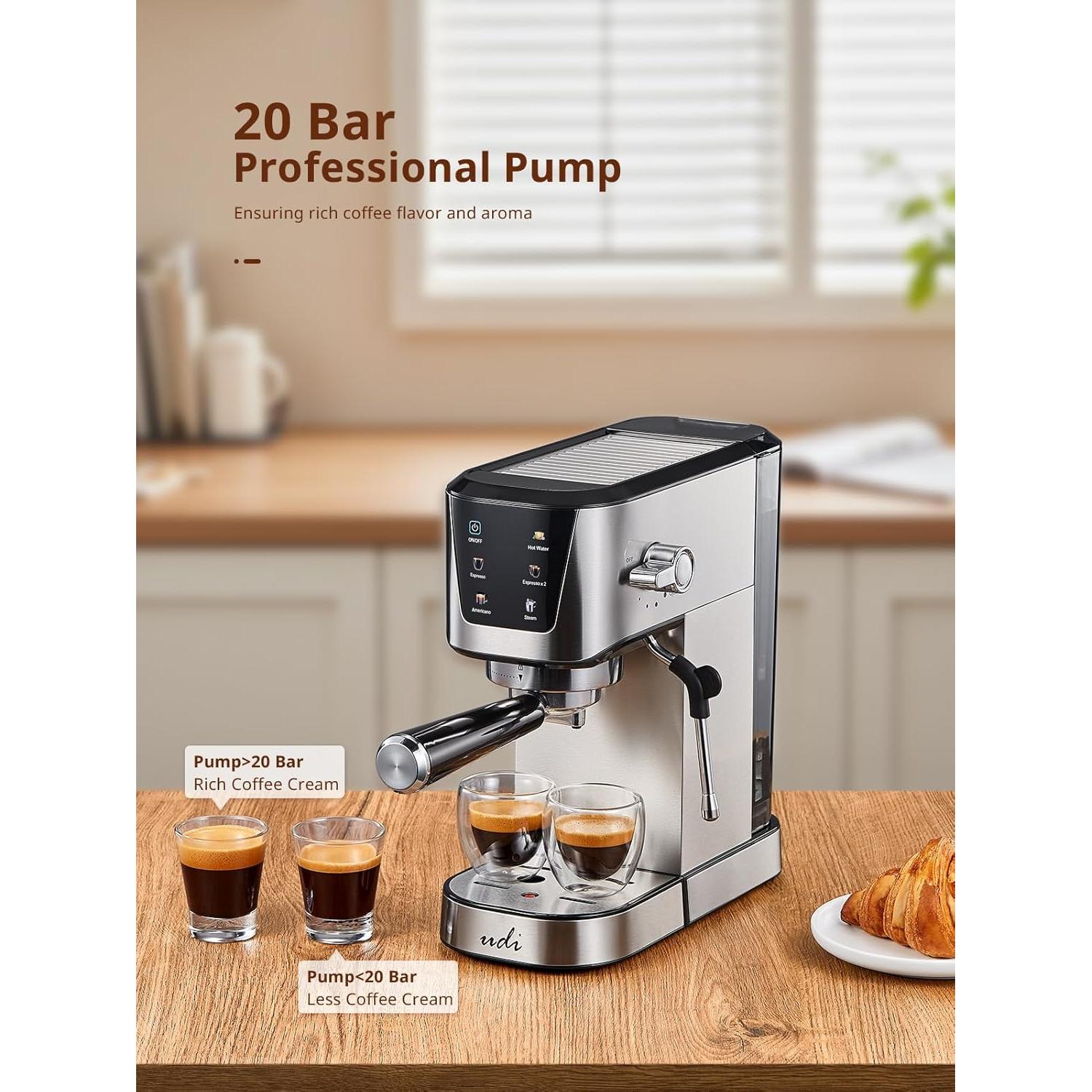 Máquina de Espresso UDI CM5104US 20 Bares Pantalla LED 2 Tazas