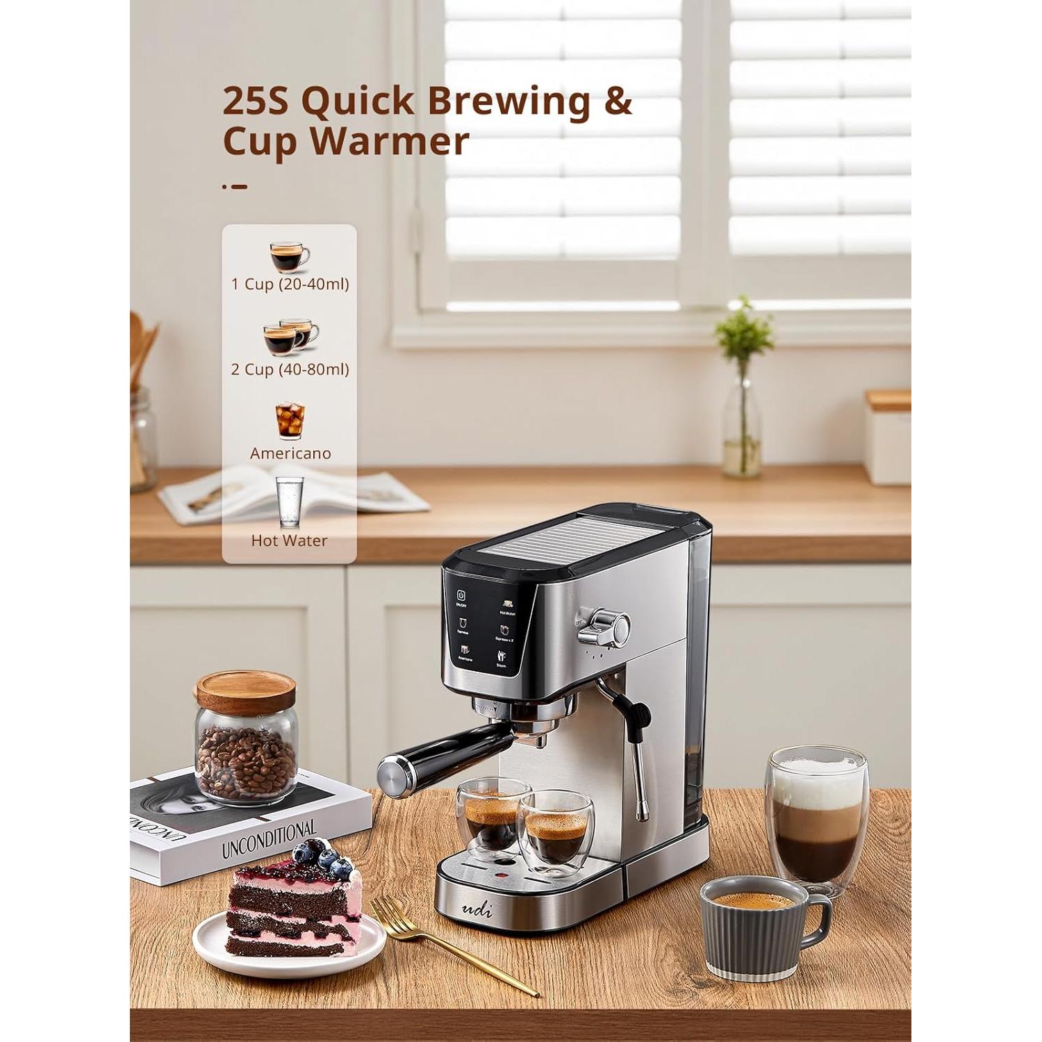 Máquina de Espresso UDI CM5104US 20 Bares Pantalla LED 2 Tazas