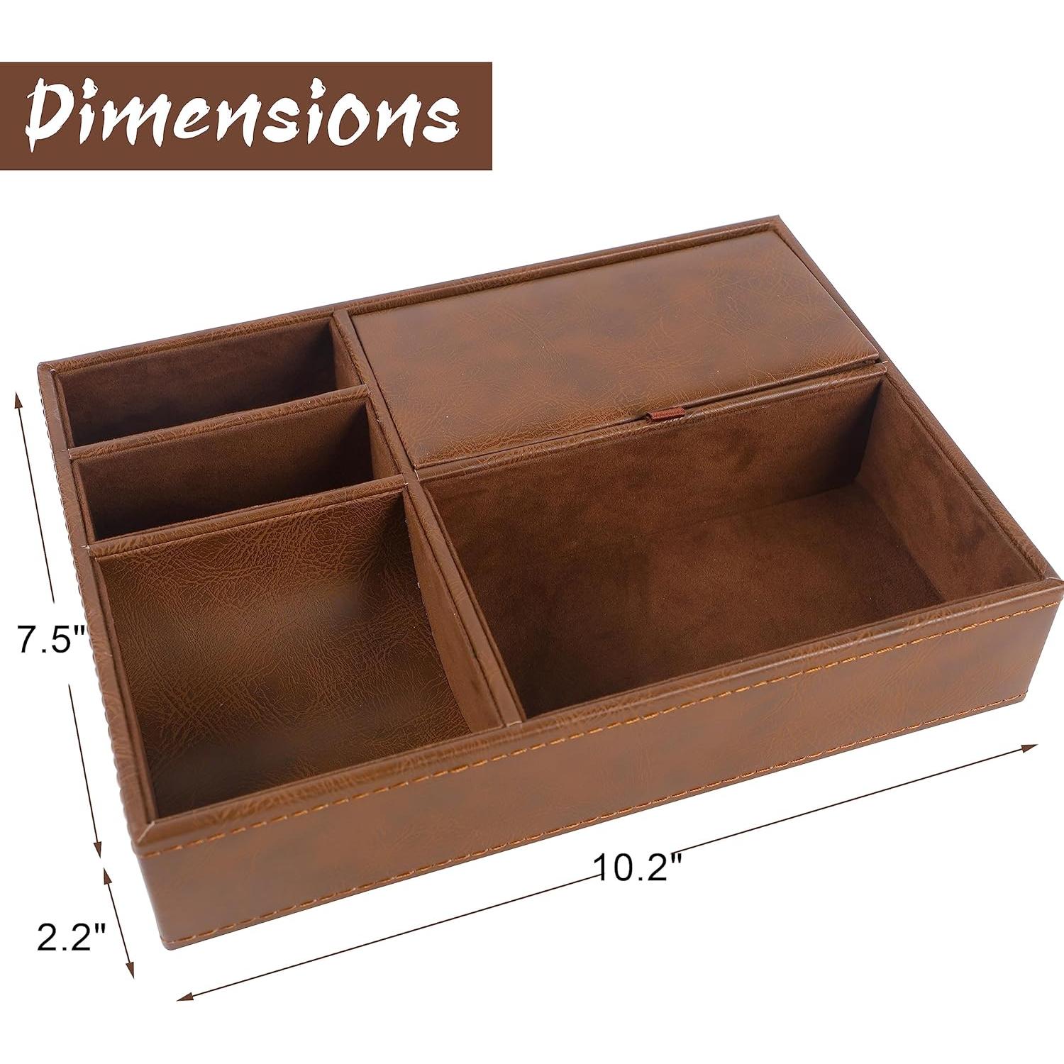 Bandeja de Valet Zcaukya de Cuero Sintético Marrón con 5 Compartimentos