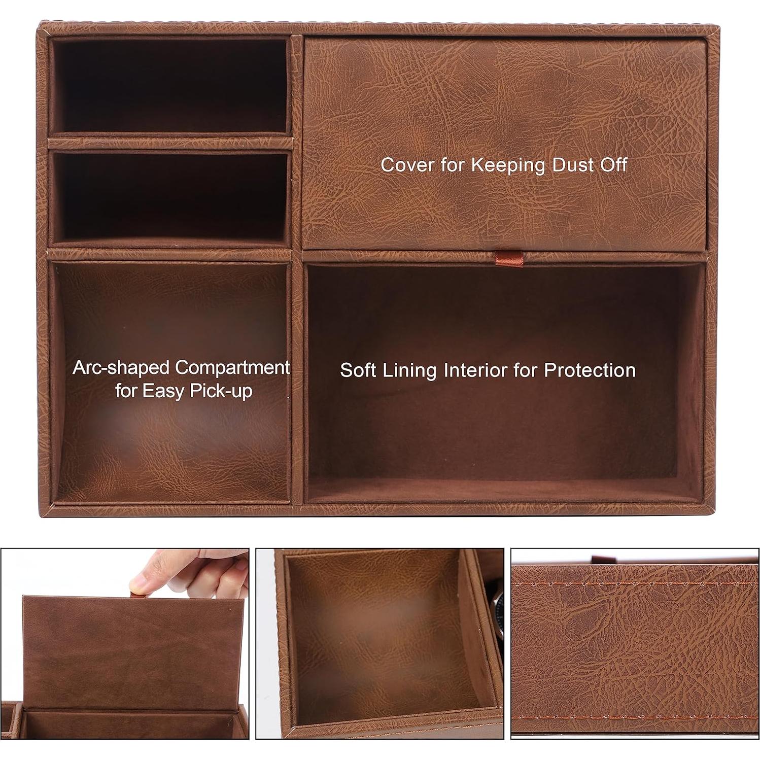 Bandeja de Valet Zcaukya de Cuero Sintético Marrón con 5 Compartimentos