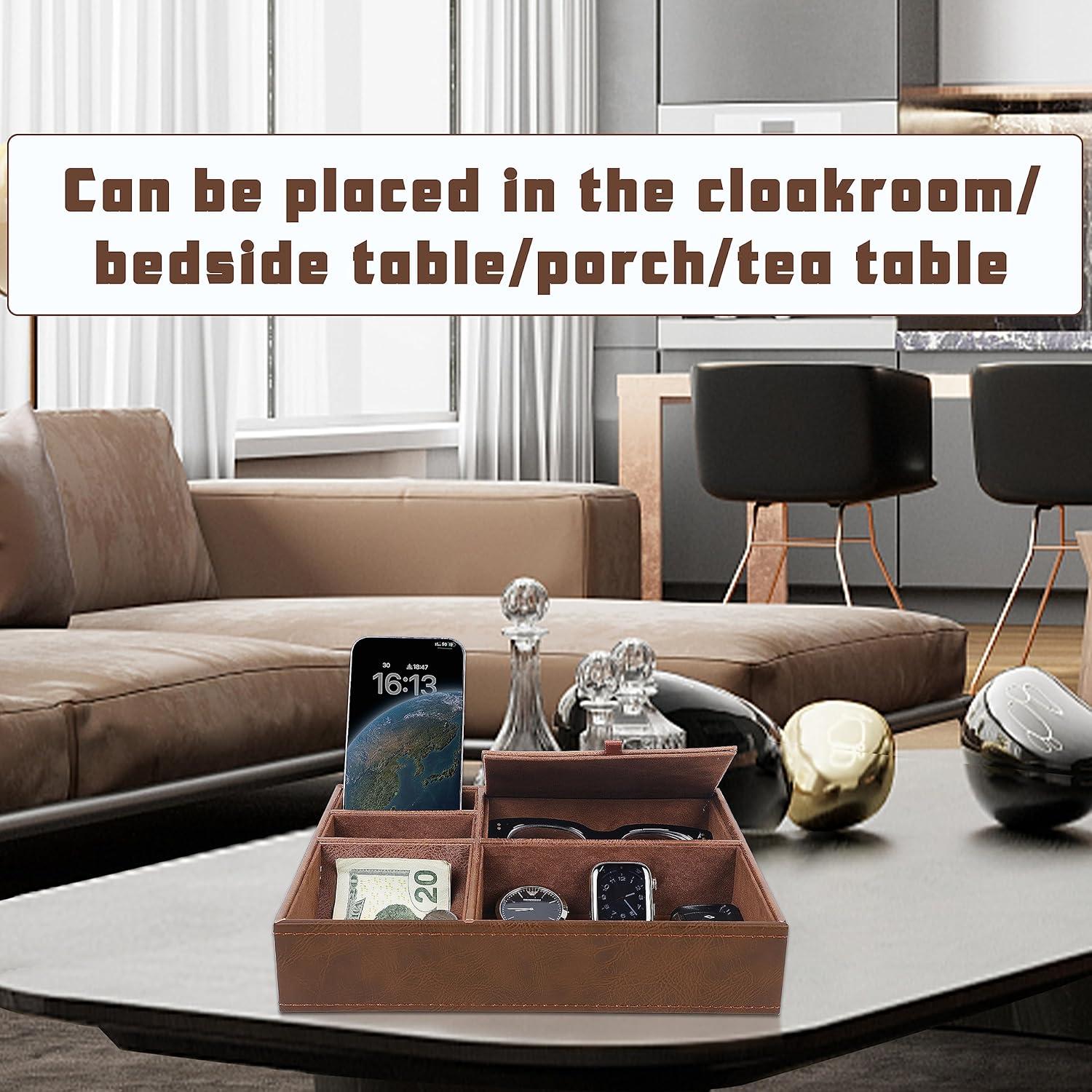 Bandeja de Valet Zcaukya de Cuero Sintético Marrón con 5 Compartimentos