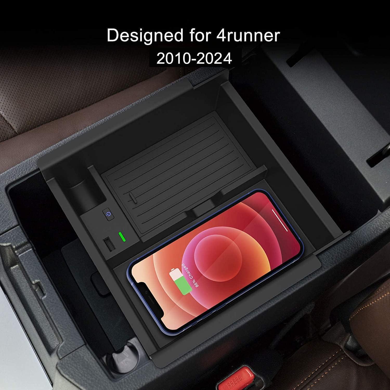 CarQiWireless 2024 Upgrades Wireless Charger/Center Console Organizer Tray for Toyota 4runner 2010-2024 2023, Wireless Phone Charging Pad for Toyota 5th Gen SR5 TRD Truck Accessories 2021 2020