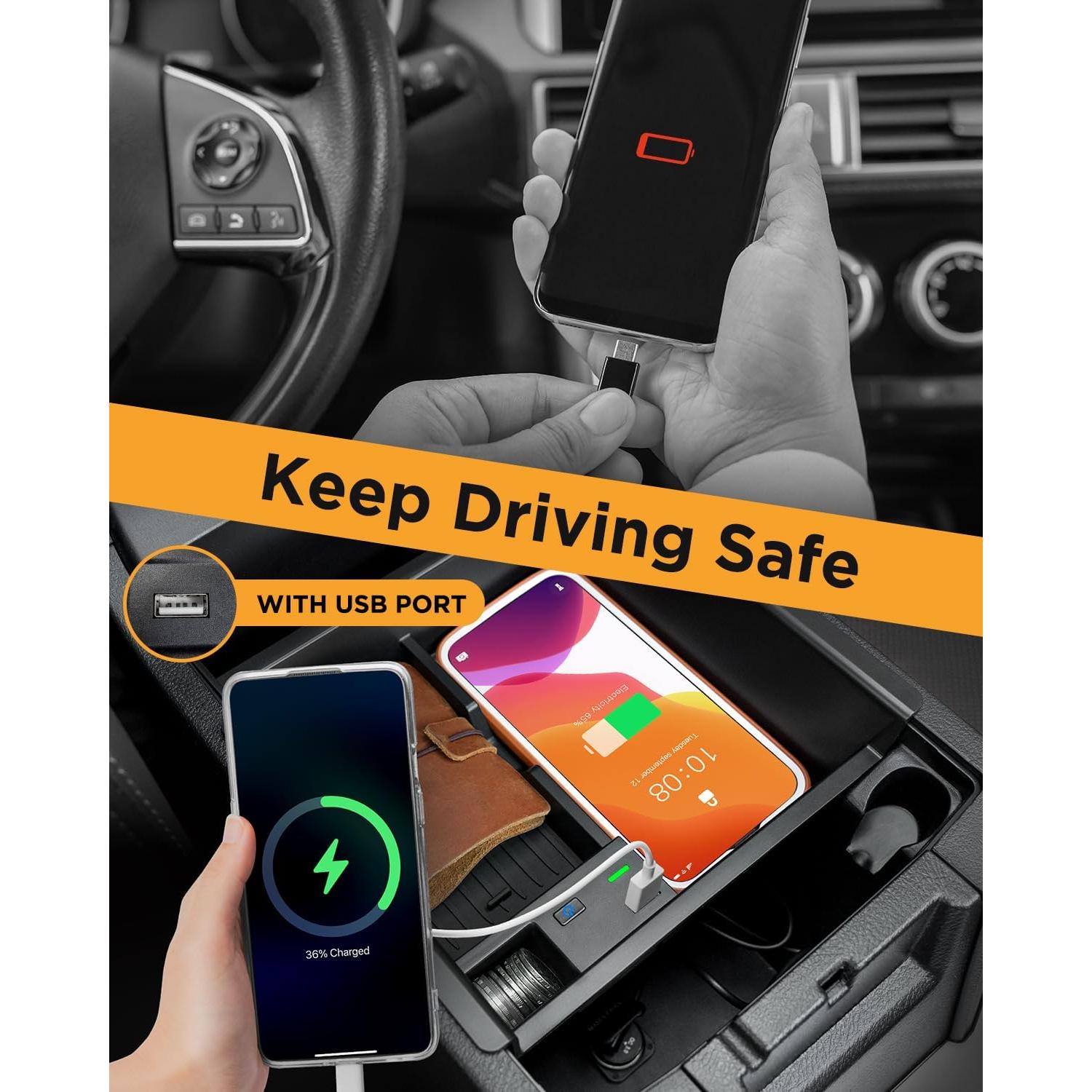 CarQiWireless 2024 Upgrades Wireless Charger/Center Console Organizer Tray for Toyota 4runner 2010-2024 2023, Wireless Phone Charging Pad for Toyota 5th Gen SR5 TRD Truck Accessories 2021 2020