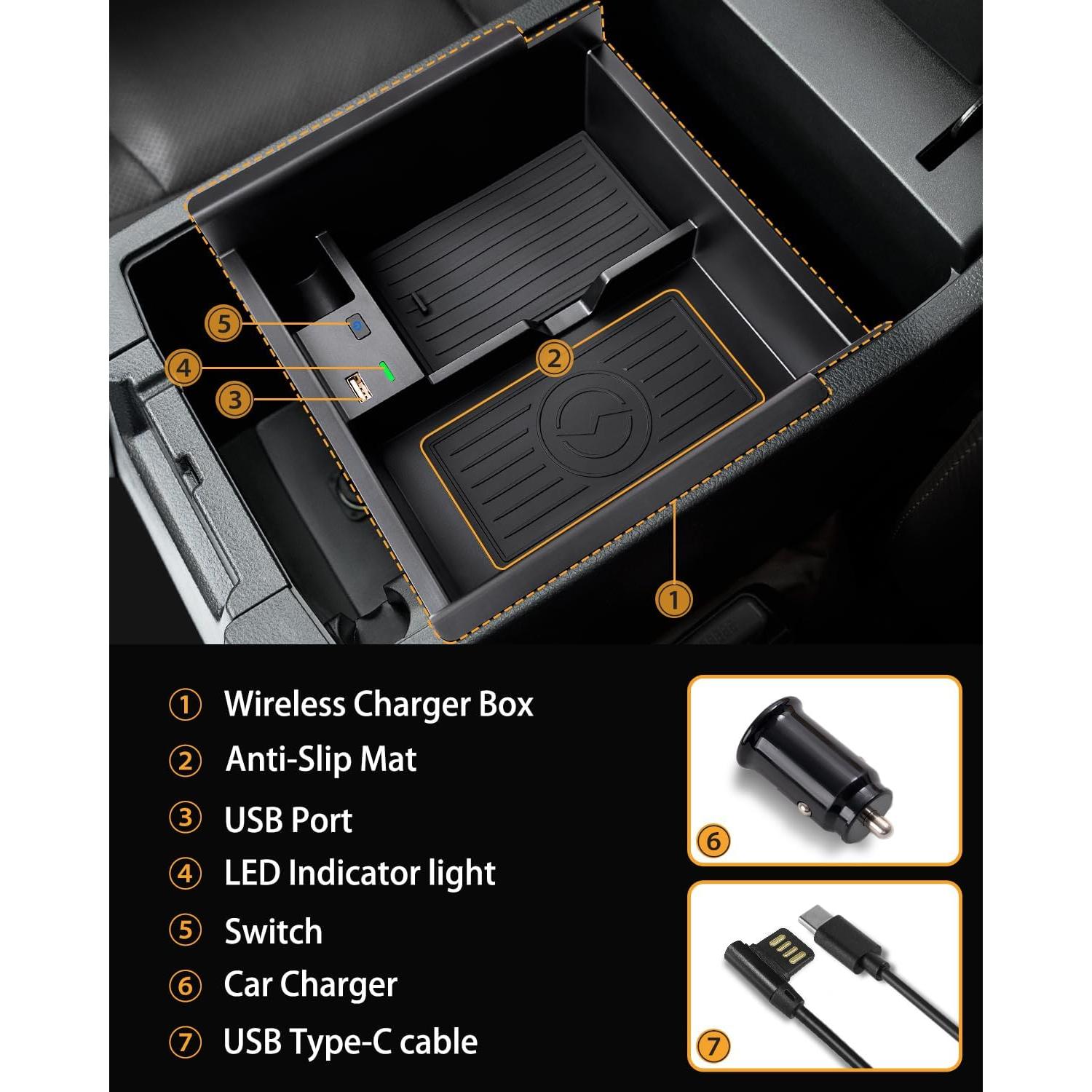 CarQiWireless 2024 Upgrades Wireless Charger/Center Console Organizer Tray for Toyota 4runner 2010-2024 2023, Wireless Phone Charging Pad for Toyota 5th Gen SR5 TRD Truck Accessories 2021 2020