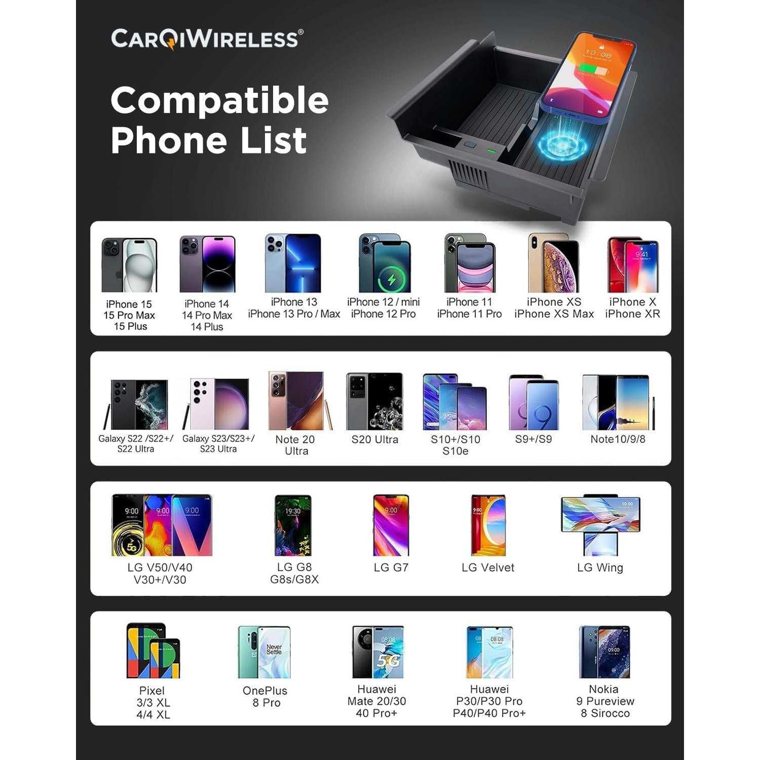 CarQiWireless 2024 Upgrades Wireless Charger/Center Console Organizer Tray for Toyota 4runner 2010-2024 2023, Wireless Phone Charging Pad for Toyota 5th Gen SR5 TRD Truck Accessories 2021 2020