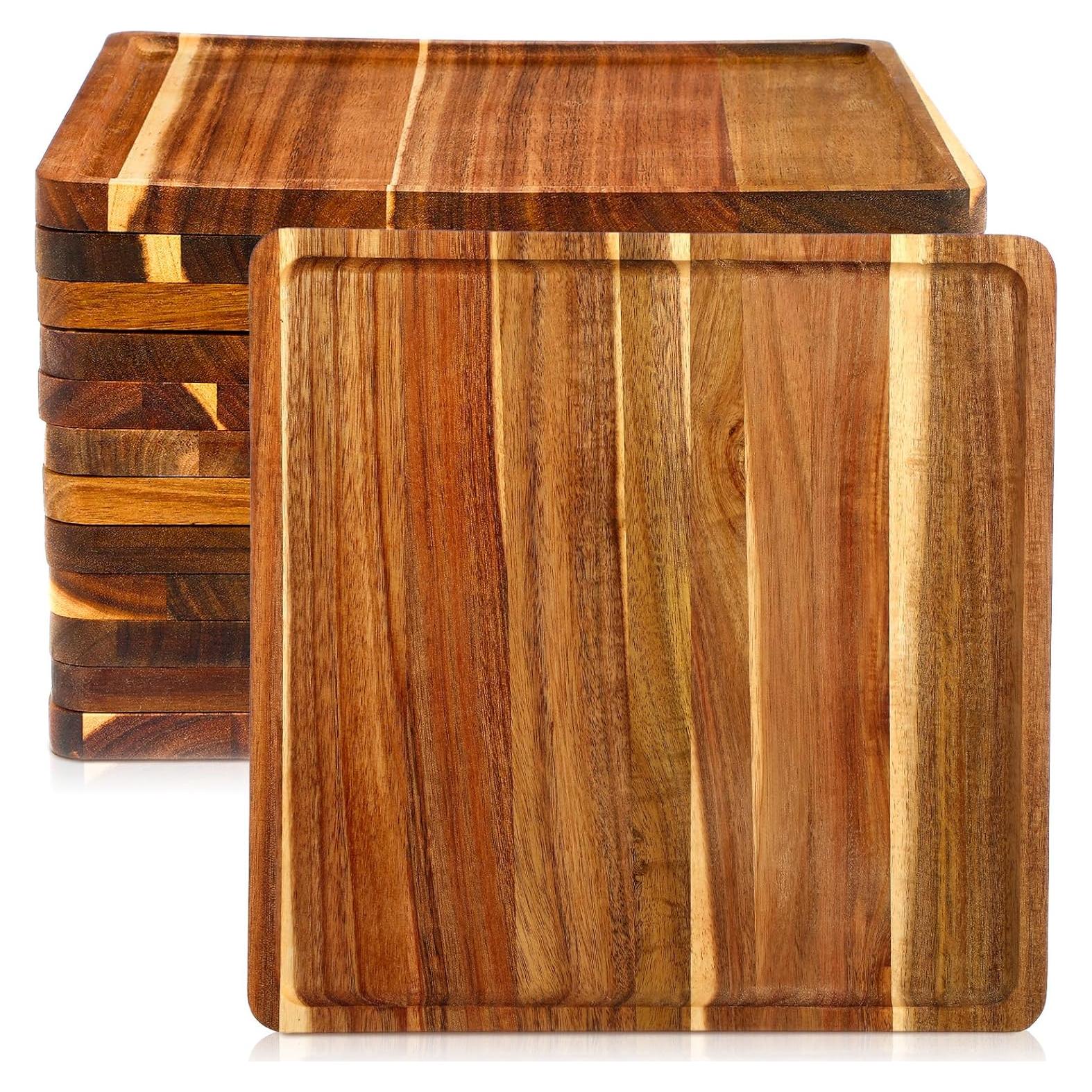 12 Platos Cuadrados de Madera de Acacia Roshtia 30.48 cm