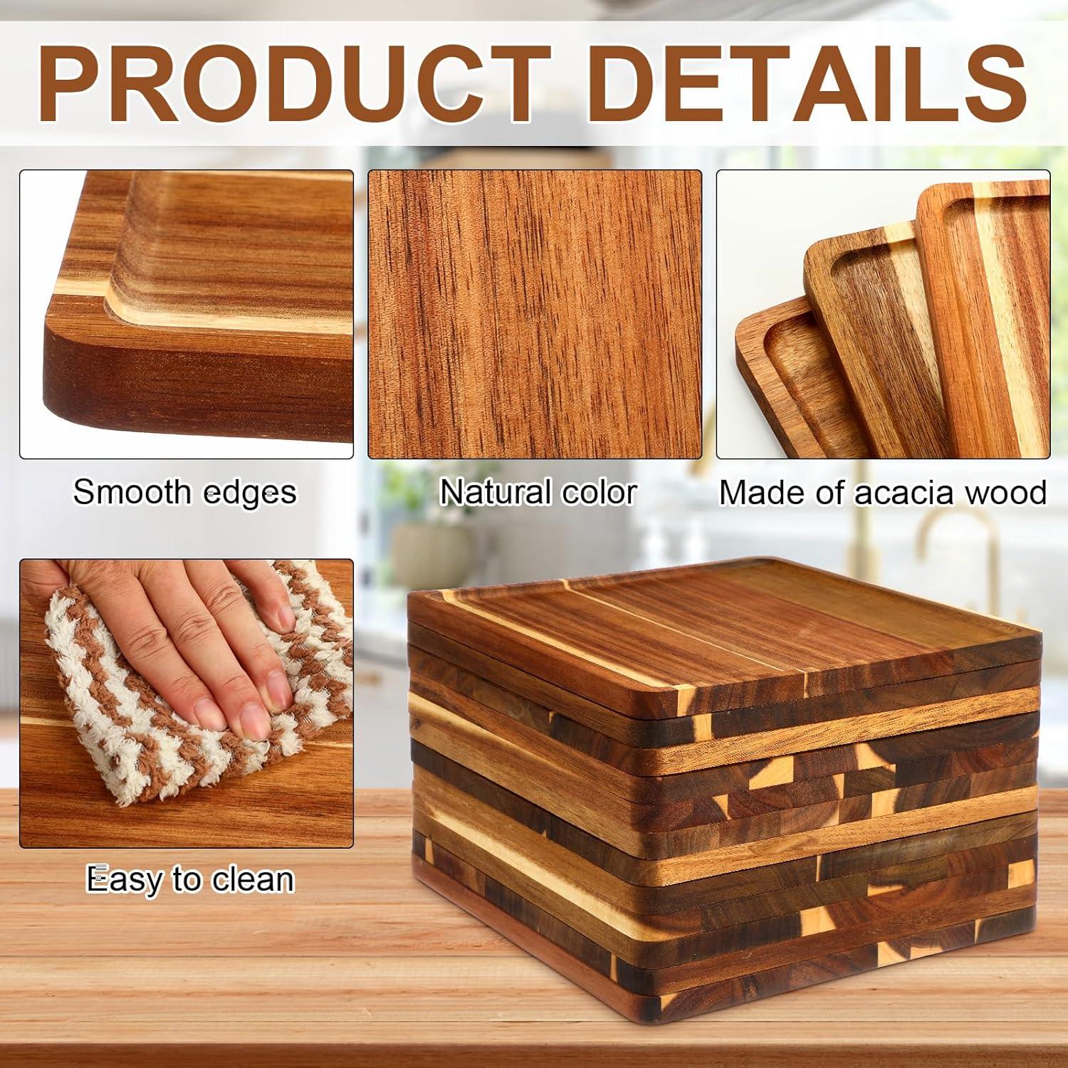 12 Platos Cuadrados de Madera de Acacia Roshtia 30.48 cm