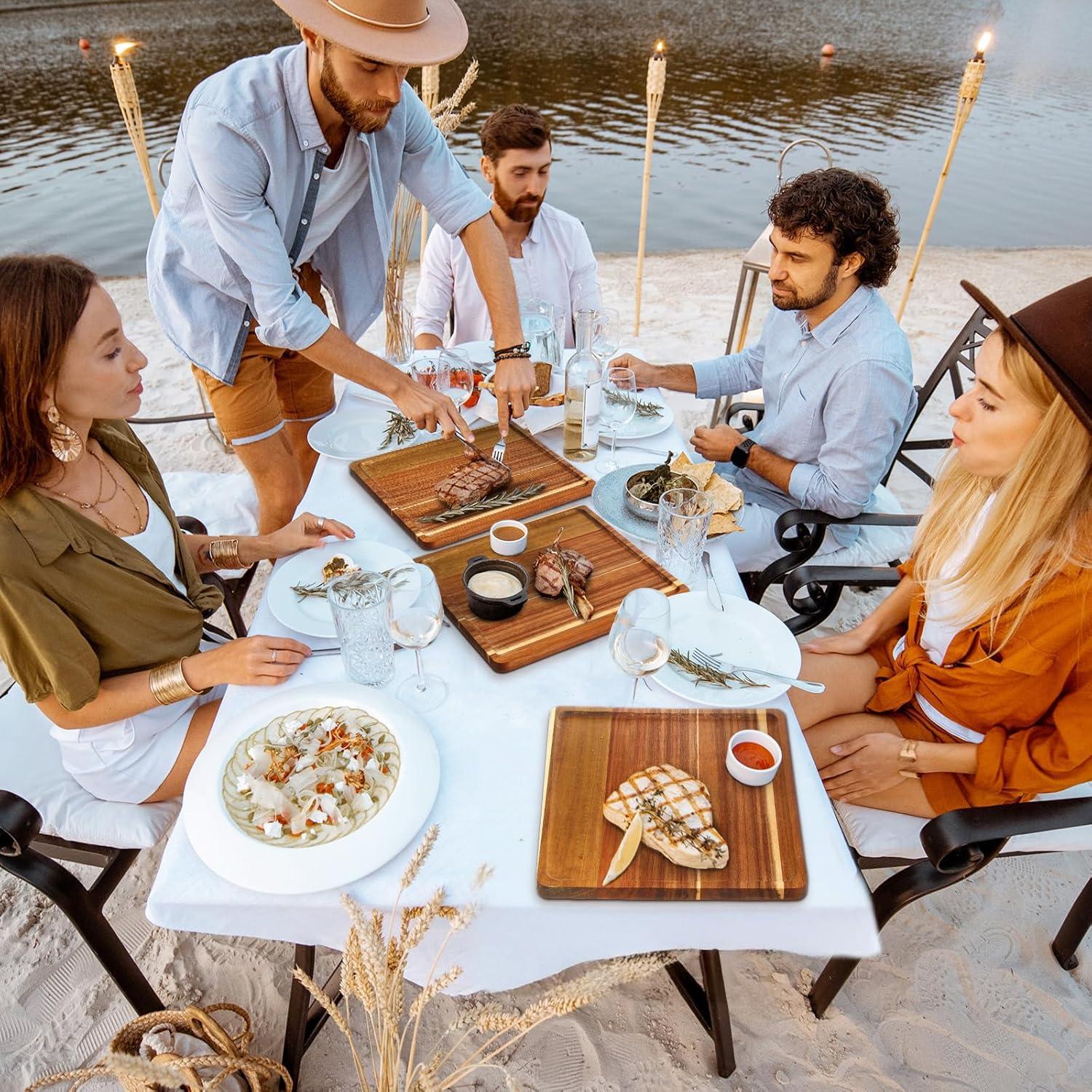 12 Platos Cuadrados de Madera de Acacia Roshtia 30.48 cm