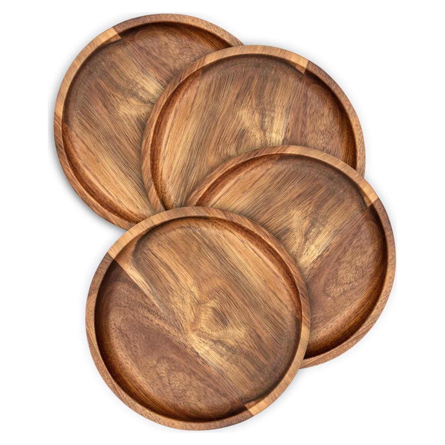 Juego de 4 Platos Redondos de Madera de Acacia 17 cm