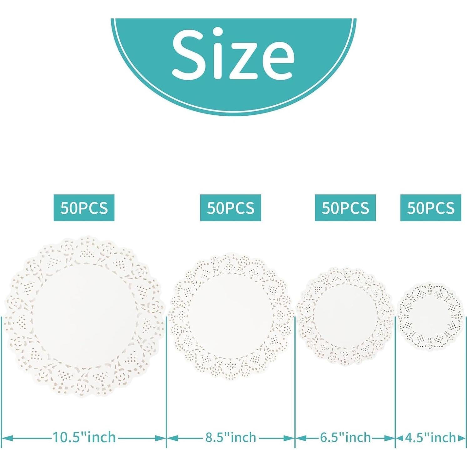 200 Servilletas de Papel Redondas Desechables Encaje Blanco 11.43-26.67 cm