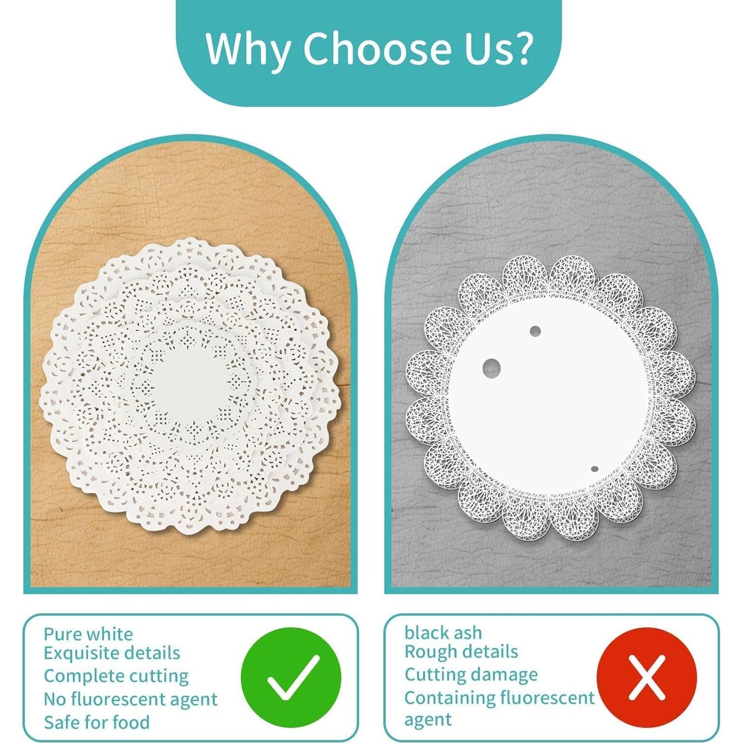 200 Servilletas de Papel Redondas Desechables Encaje Blanco 11.43-26.67 cm