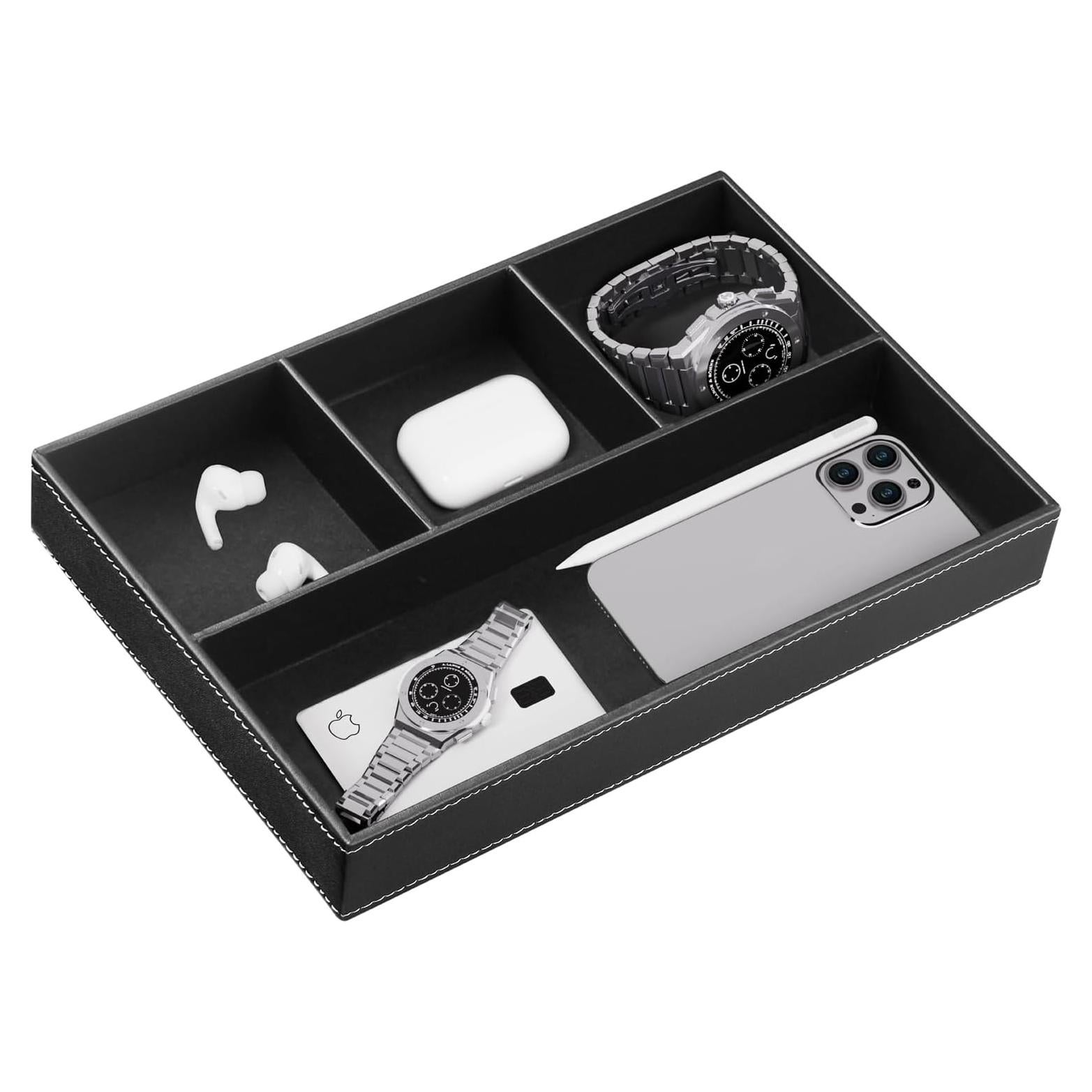 Bandeja Valet Fanousy de Cuero Sintético Negra 30x20 cm