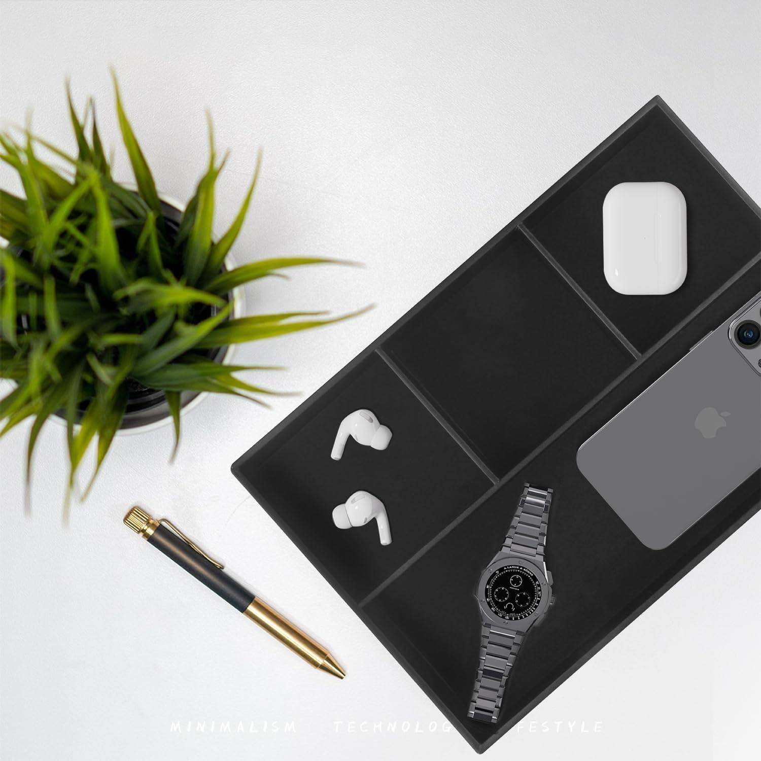 Bandeja Valet Fanousy de Cuero Sintético Negra 30x20 cm