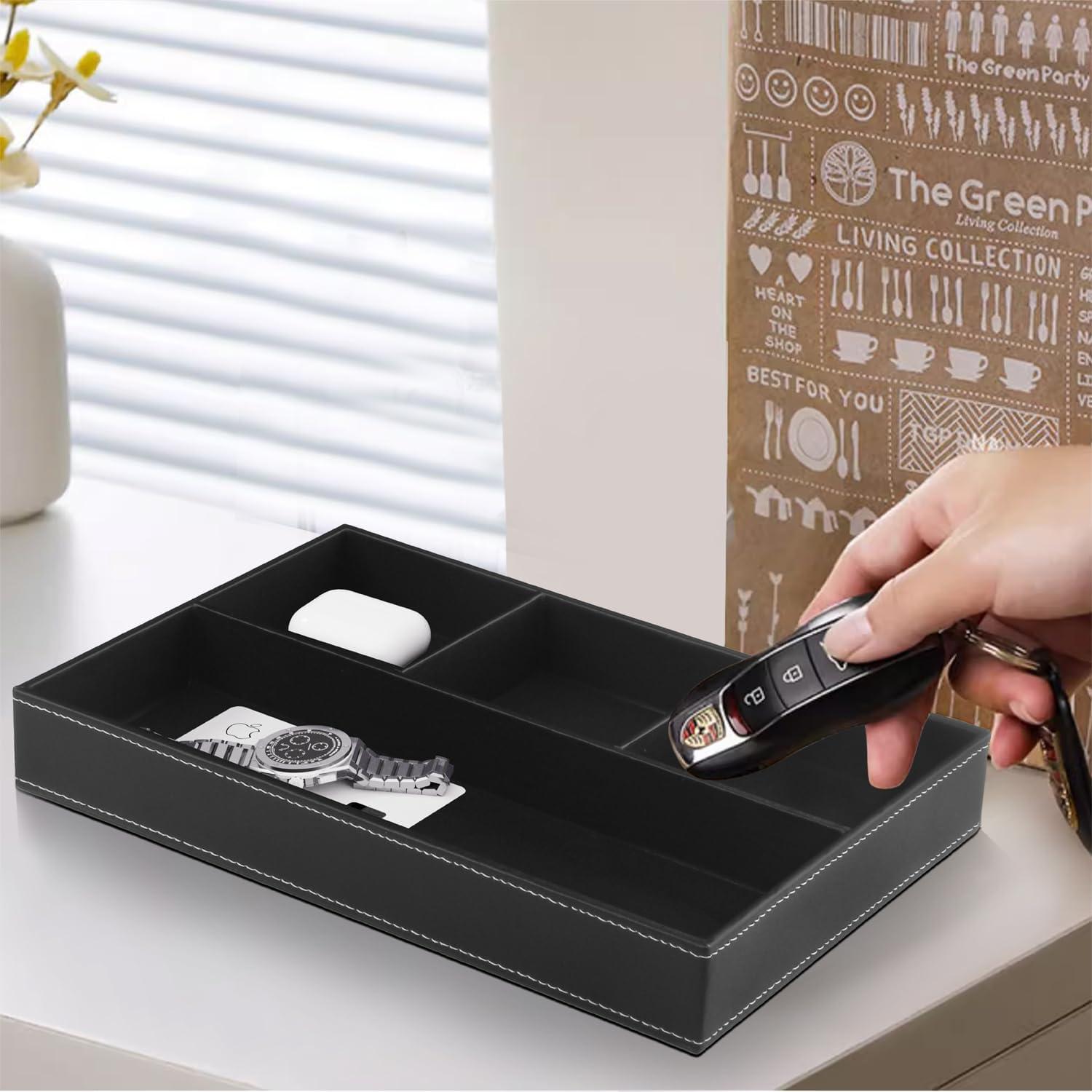 Bandeja Valet Fanousy de Cuero Sintético Negra 30x20 cm