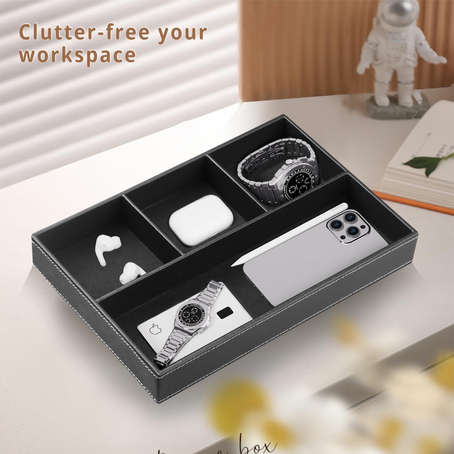 Bandeja Valet Fanousy de Cuero Sintético Negra 30x20 cm