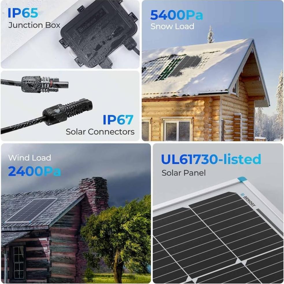 Kit Solar Renogy 100W 12V con Controlador PWM 30A y Accesorios