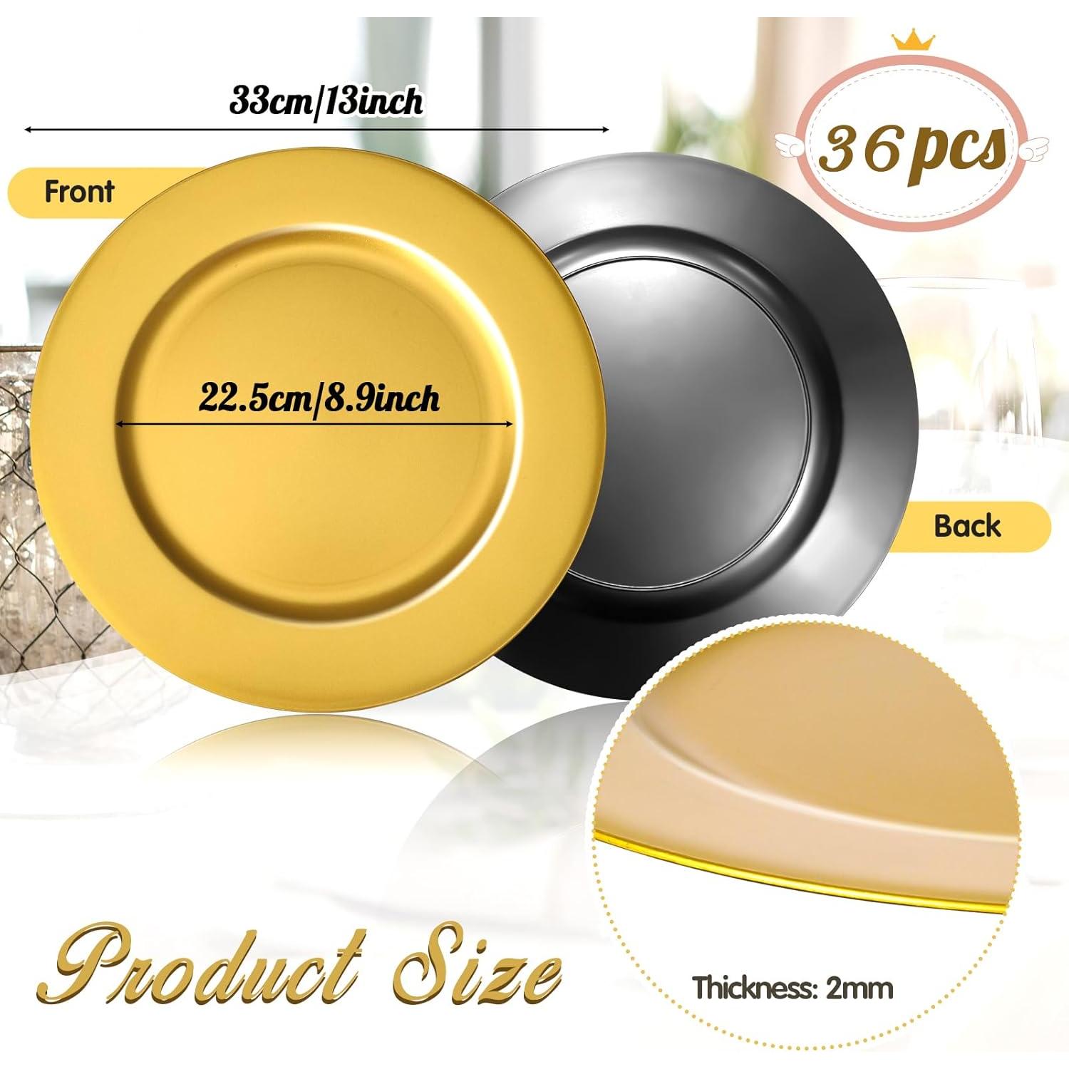 36 Platos Cargadores Dorados Hoemwarm 33cm para Eventos