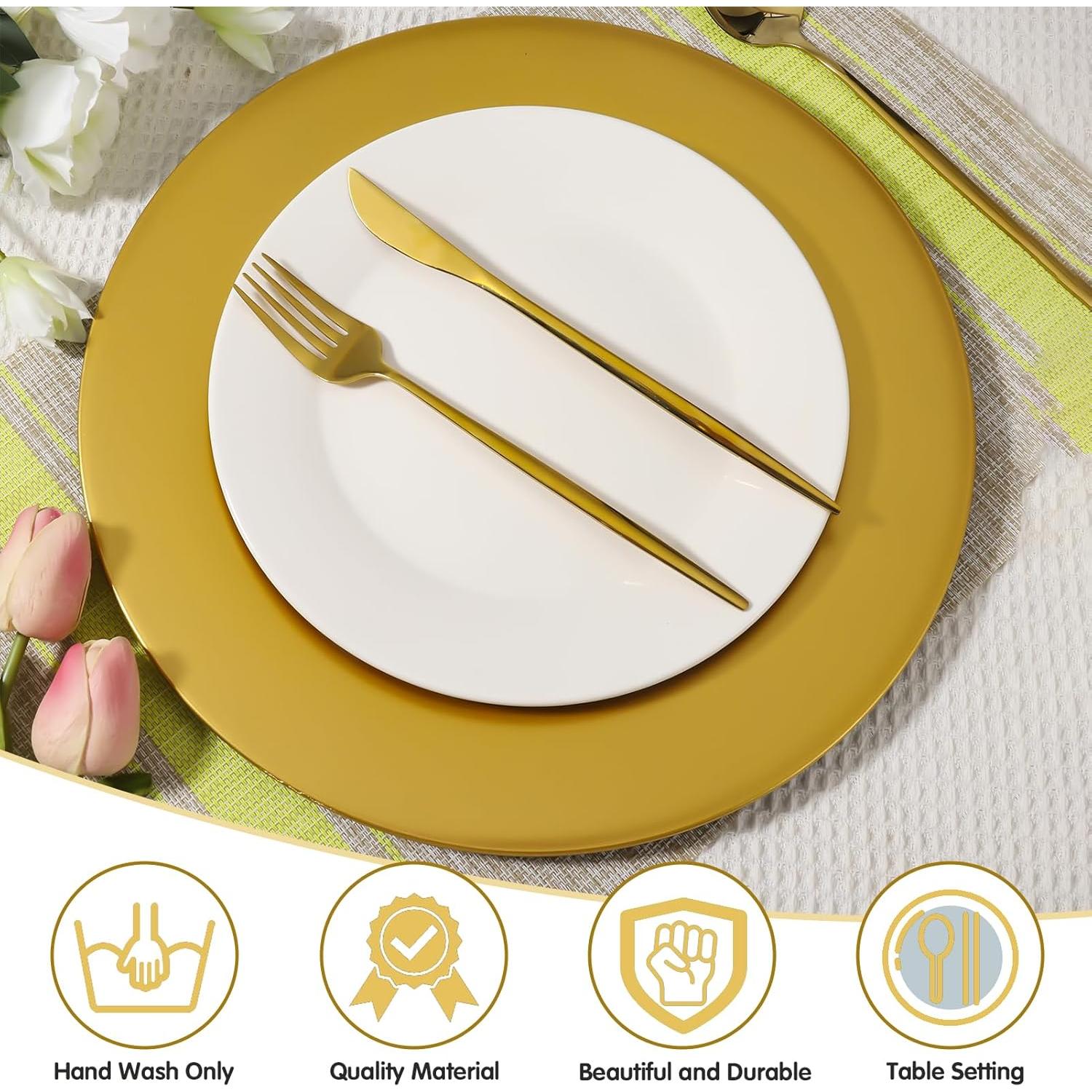 36 Platos Cargadores Dorados Hoemwarm 33cm para Eventos