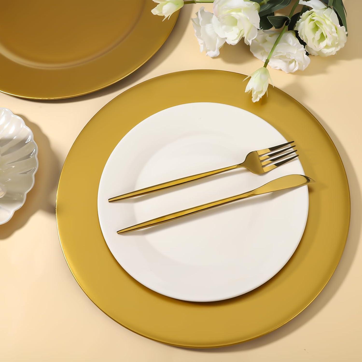 36 Platos Cargadores Dorados Hoemwarm 33cm para Eventos