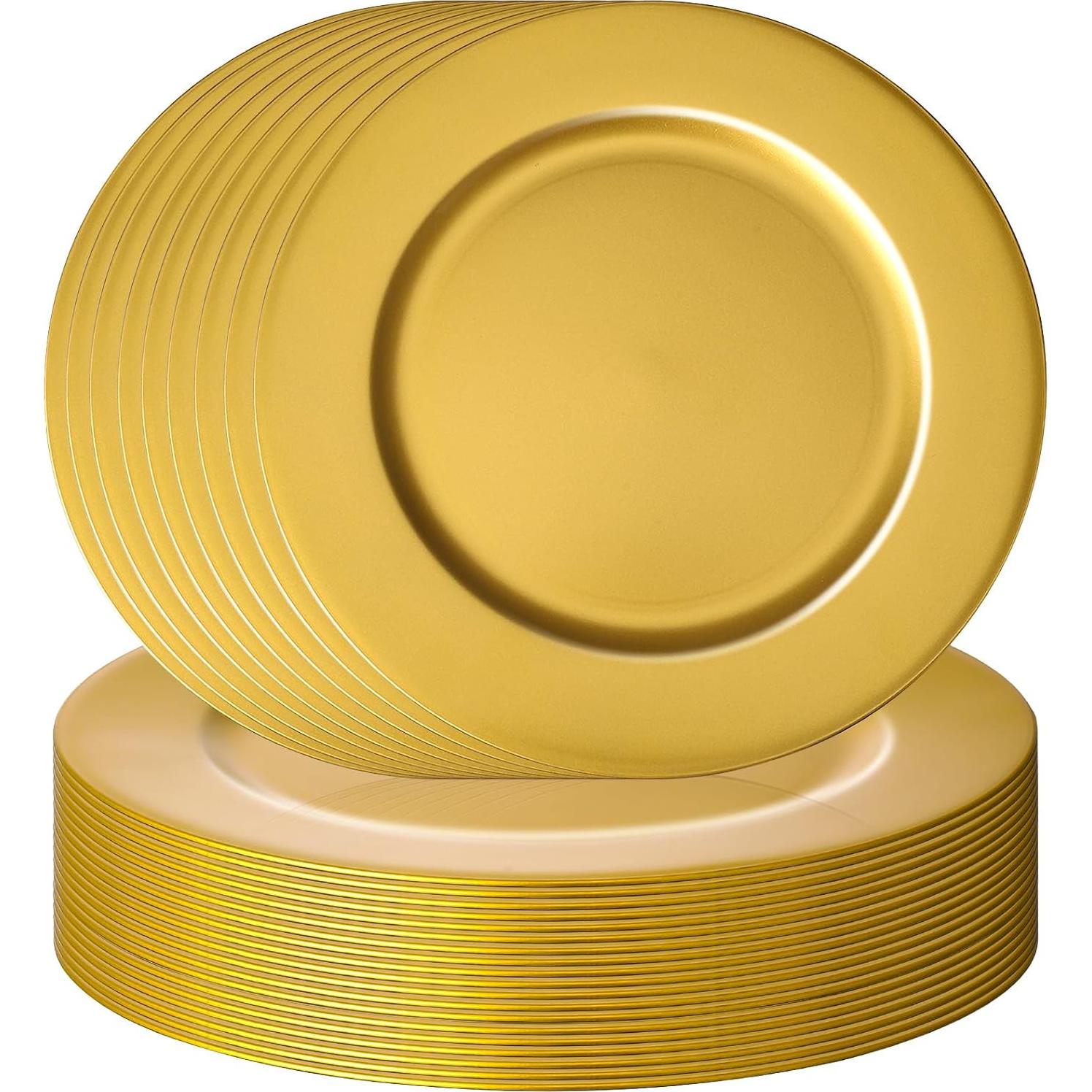 36 Platos Cargadores Dorados Hoemwarm 33cm para Eventos