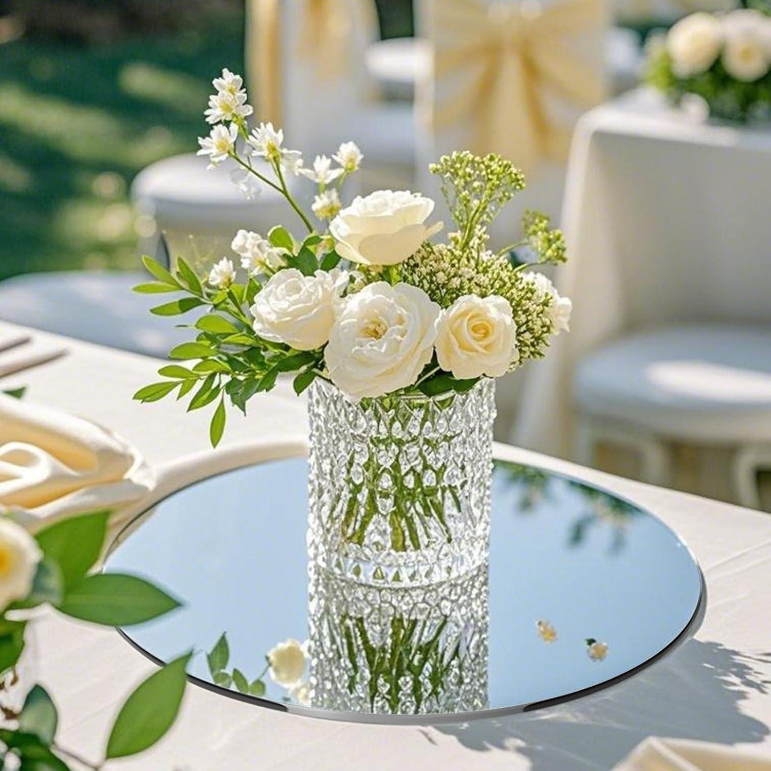 12 Espejos Redondos Acrílicos 25 cm para Centros de Mesa LUDEOU