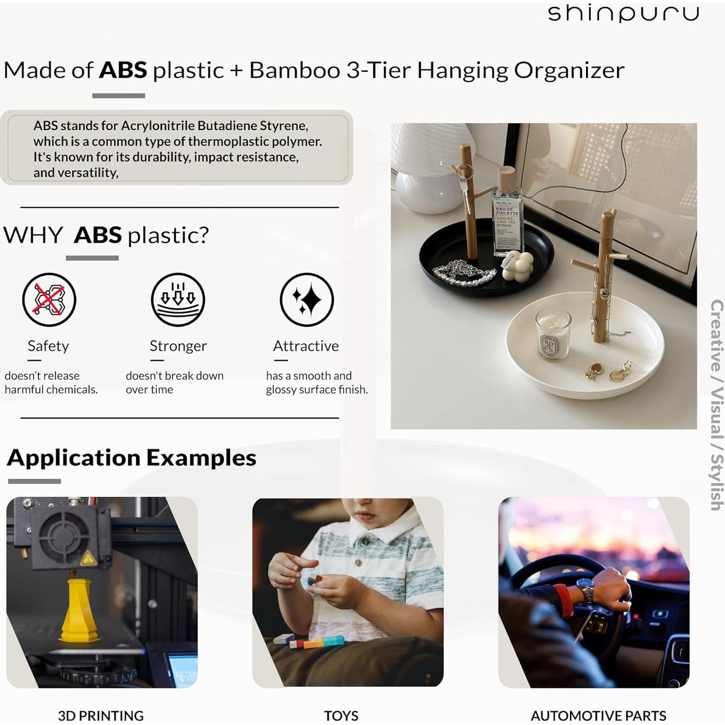 Bandeja de Joyería Shinpuru Ovalada Negra con Organizador Colgante