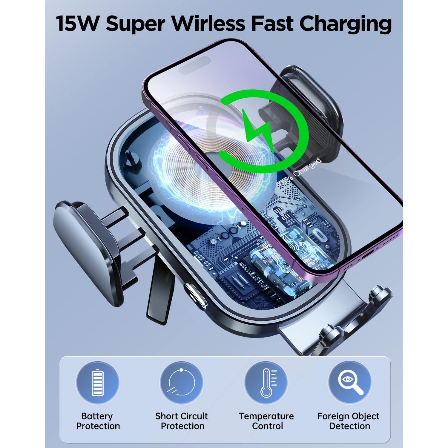 Cargador Inalámbrico para Auto Lekente 15W con Soporte Automático