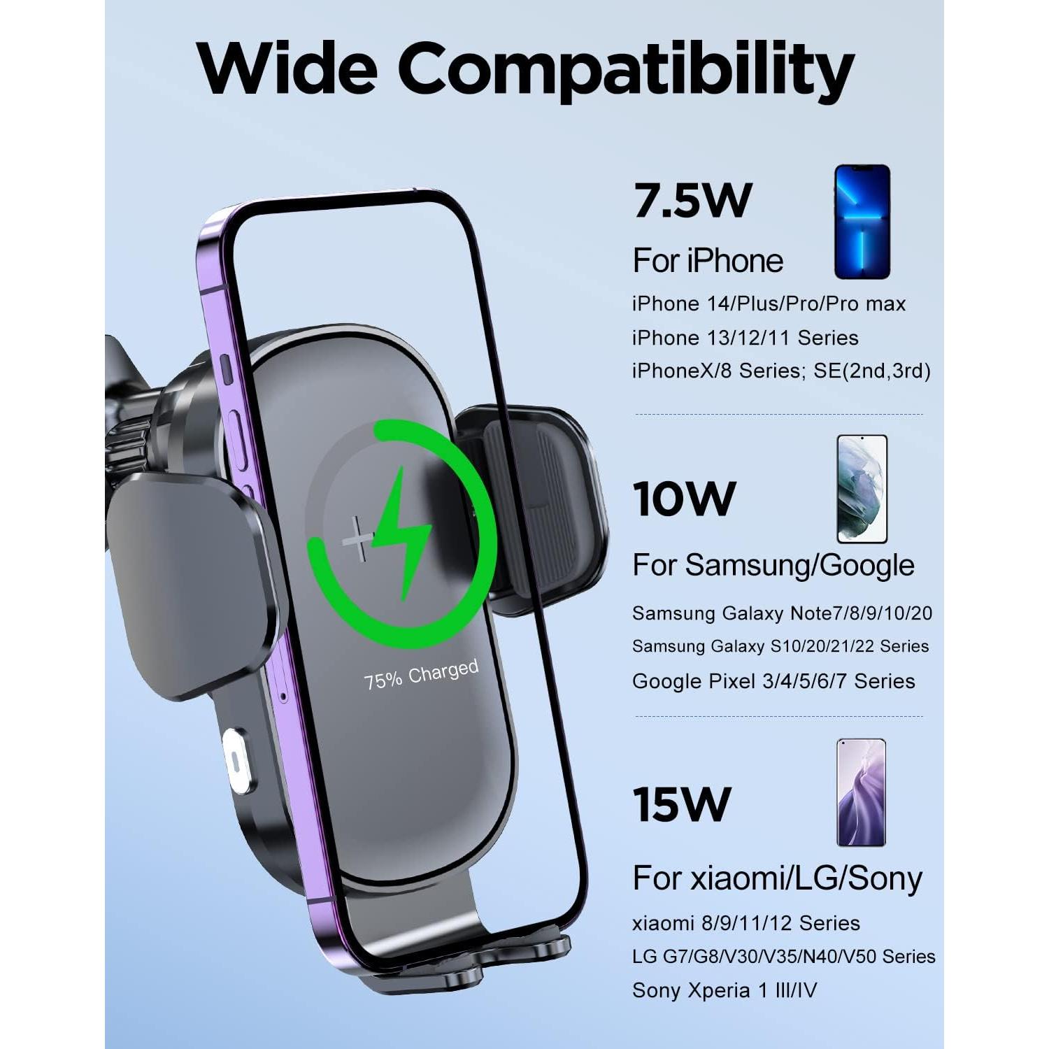 Cargador Inalámbrico para Auto Lekente 15W con Soporte Automático