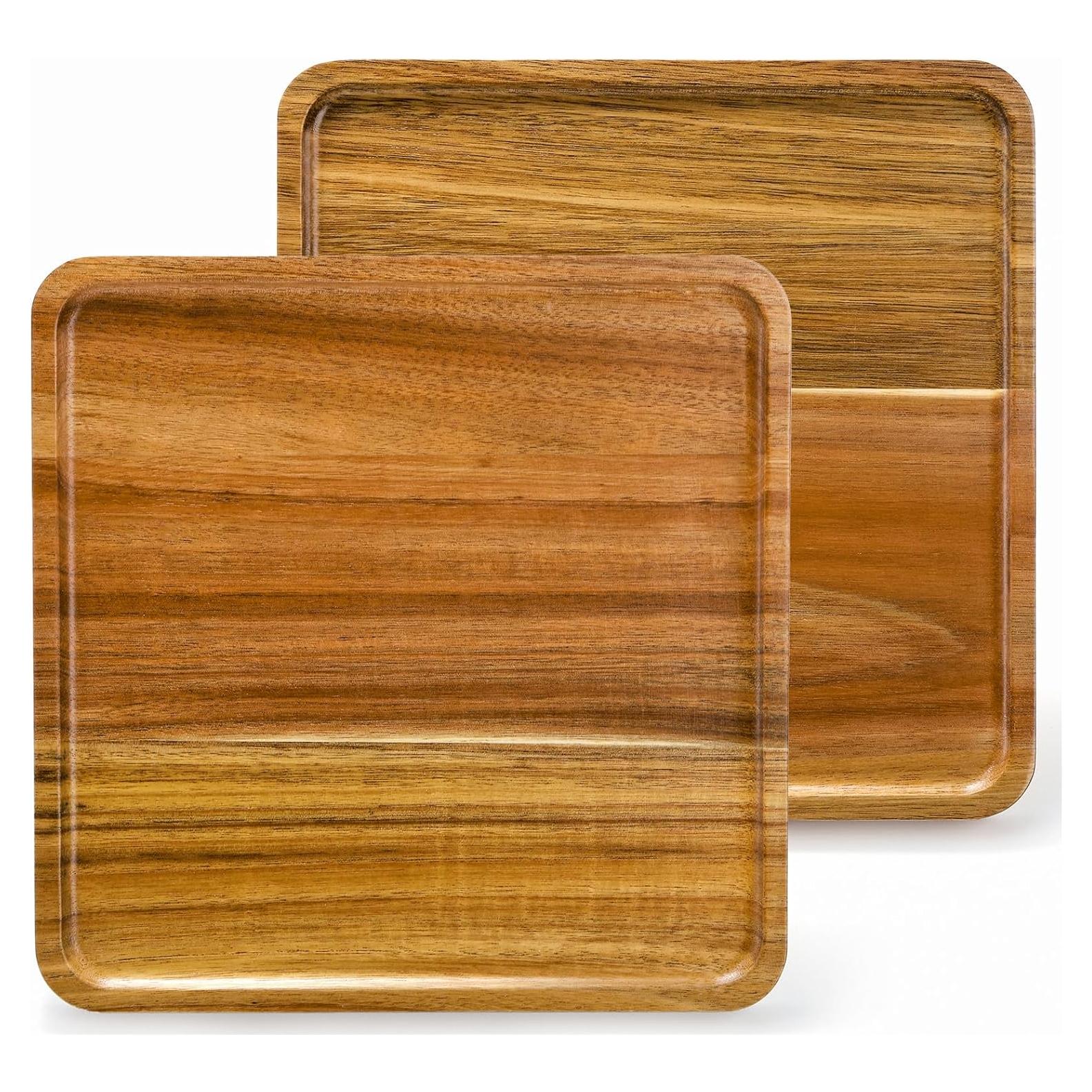 Bandeja de Servir Cuadrada de Madera de Acacia Elsjoy - 2 Piezas