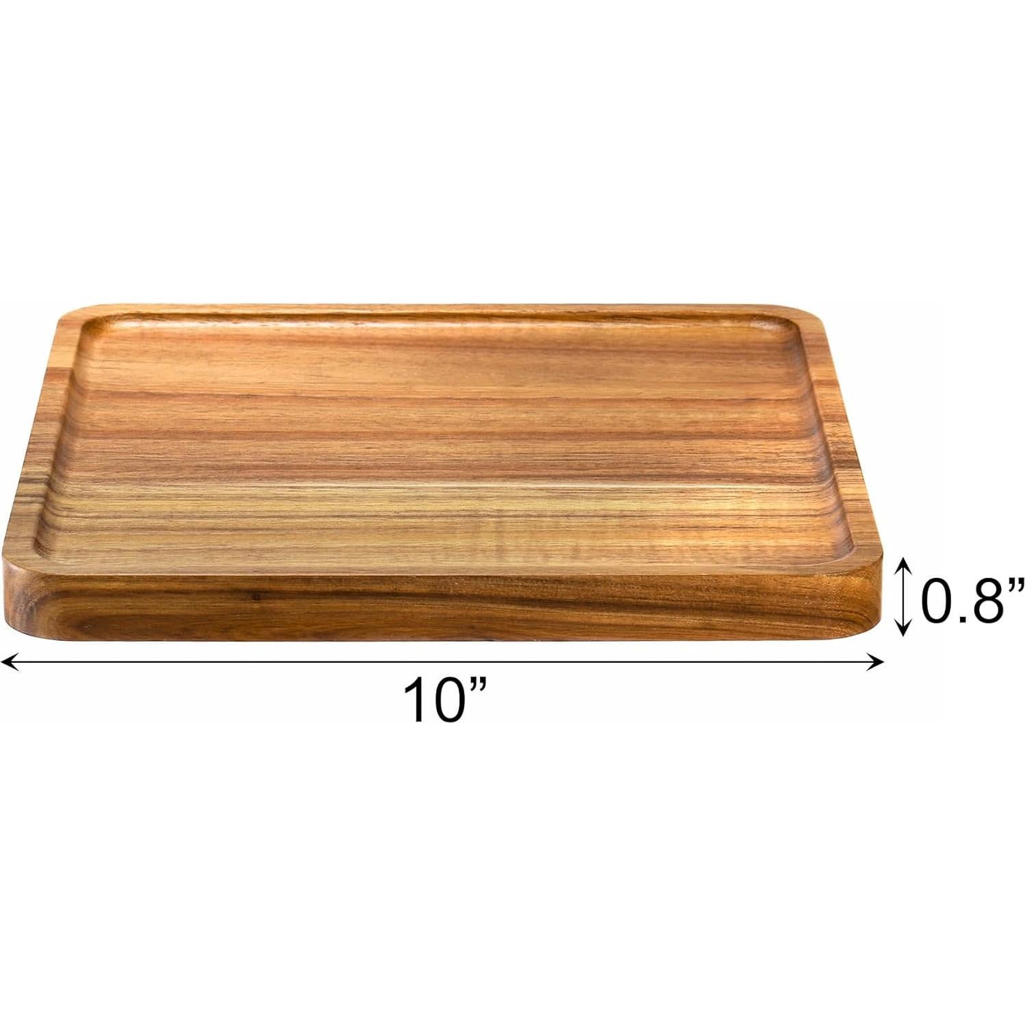 Bandeja de Servir Cuadrada de Madera de Acacia Elsjoy - 2 Piezas