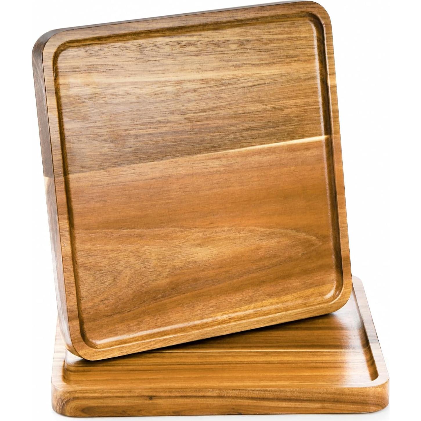 Bandeja de Servir Cuadrada de Madera de Acacia Elsjoy - 2 Piezas
