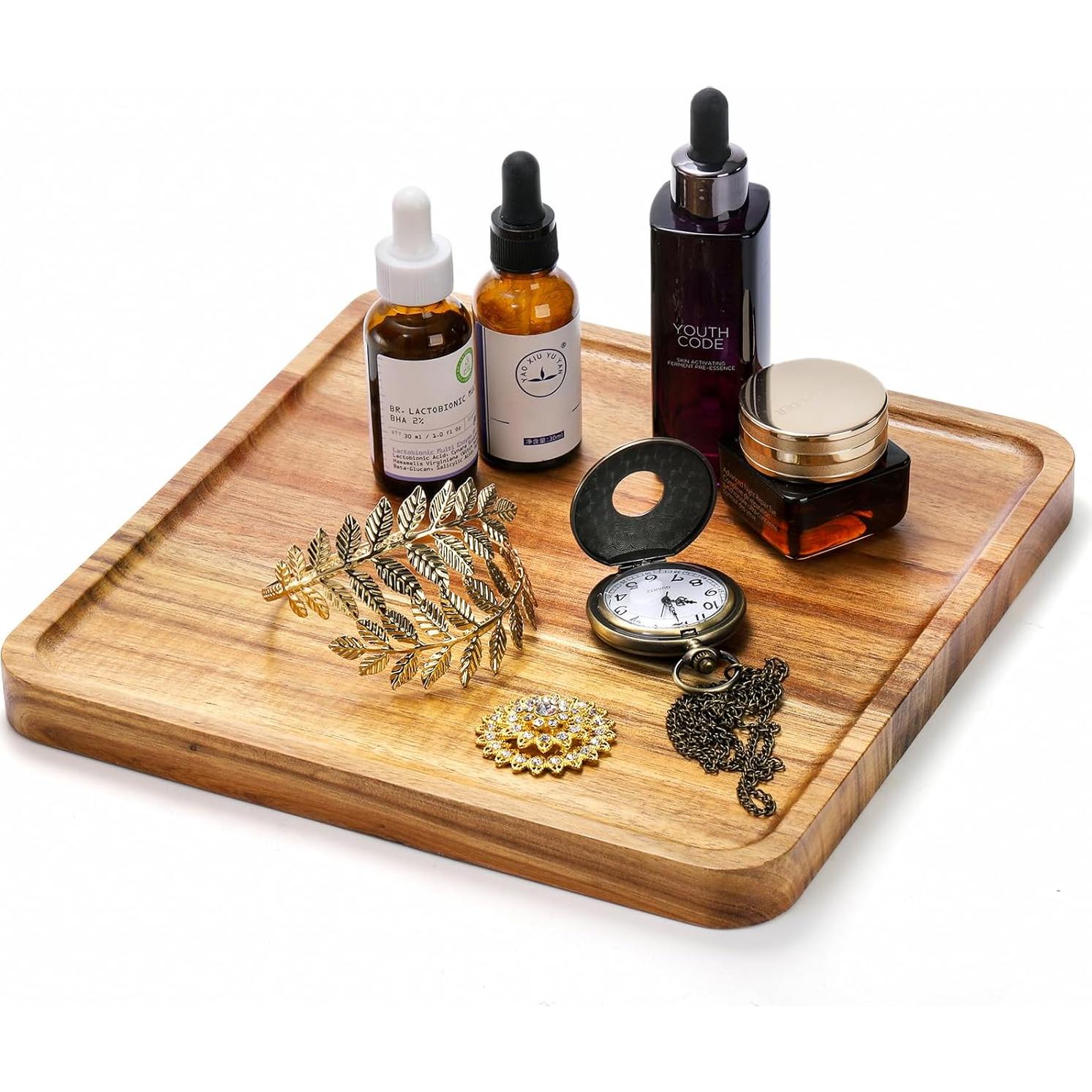 Bandeja de Servir Cuadrada de Madera de Acacia Elsjoy - 2 Piezas