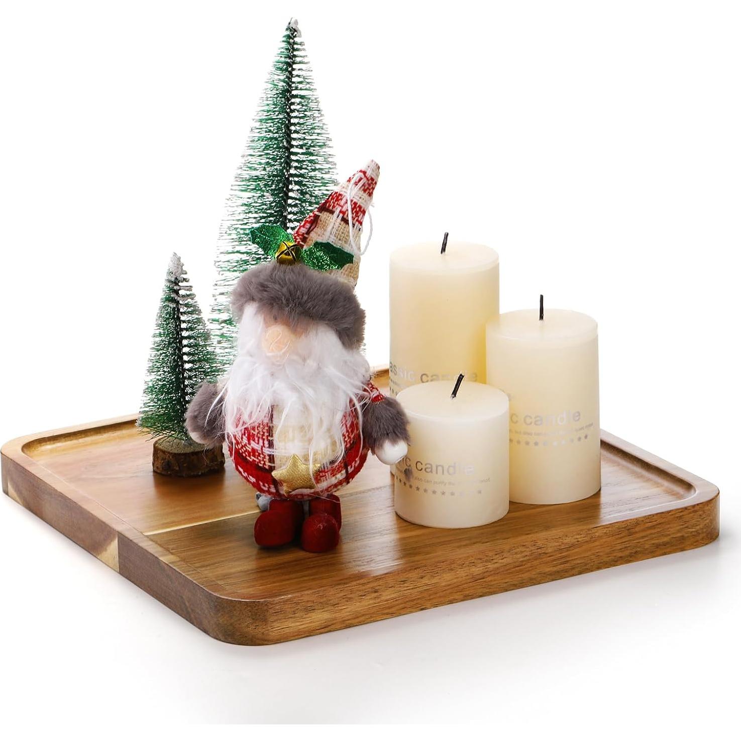 Bandeja de Servir Cuadrada de Madera de Acacia Elsjoy - 2 Piezas